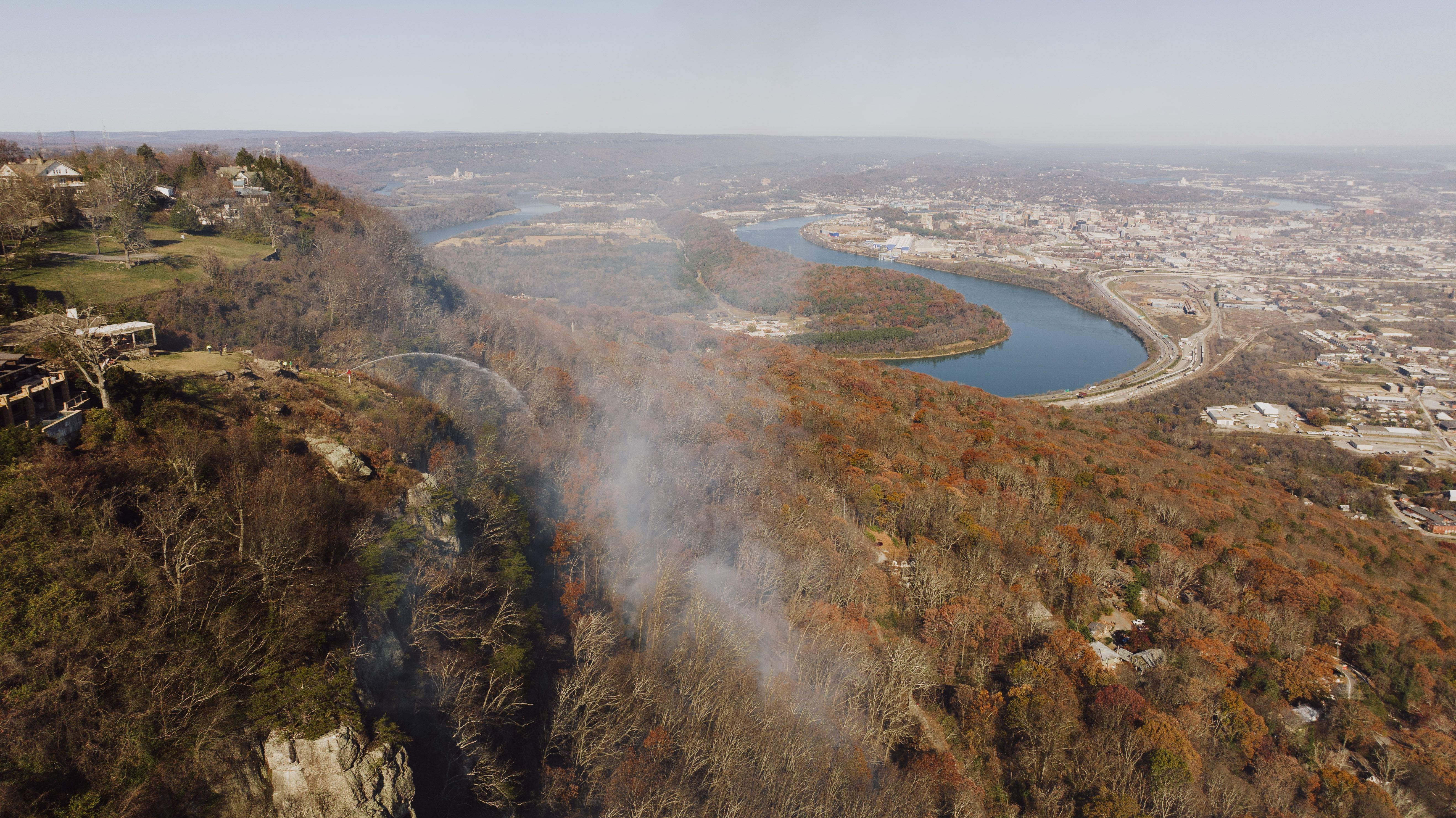 Best Extended Douglas Lake Region Tour by Helicopter Review: Soaring Over Tennessee's Hidden Gem Review 2026 - Scenic aerial view of Chattanooga, Tennessee with vibrant autumn foliage and the Tennessee River.