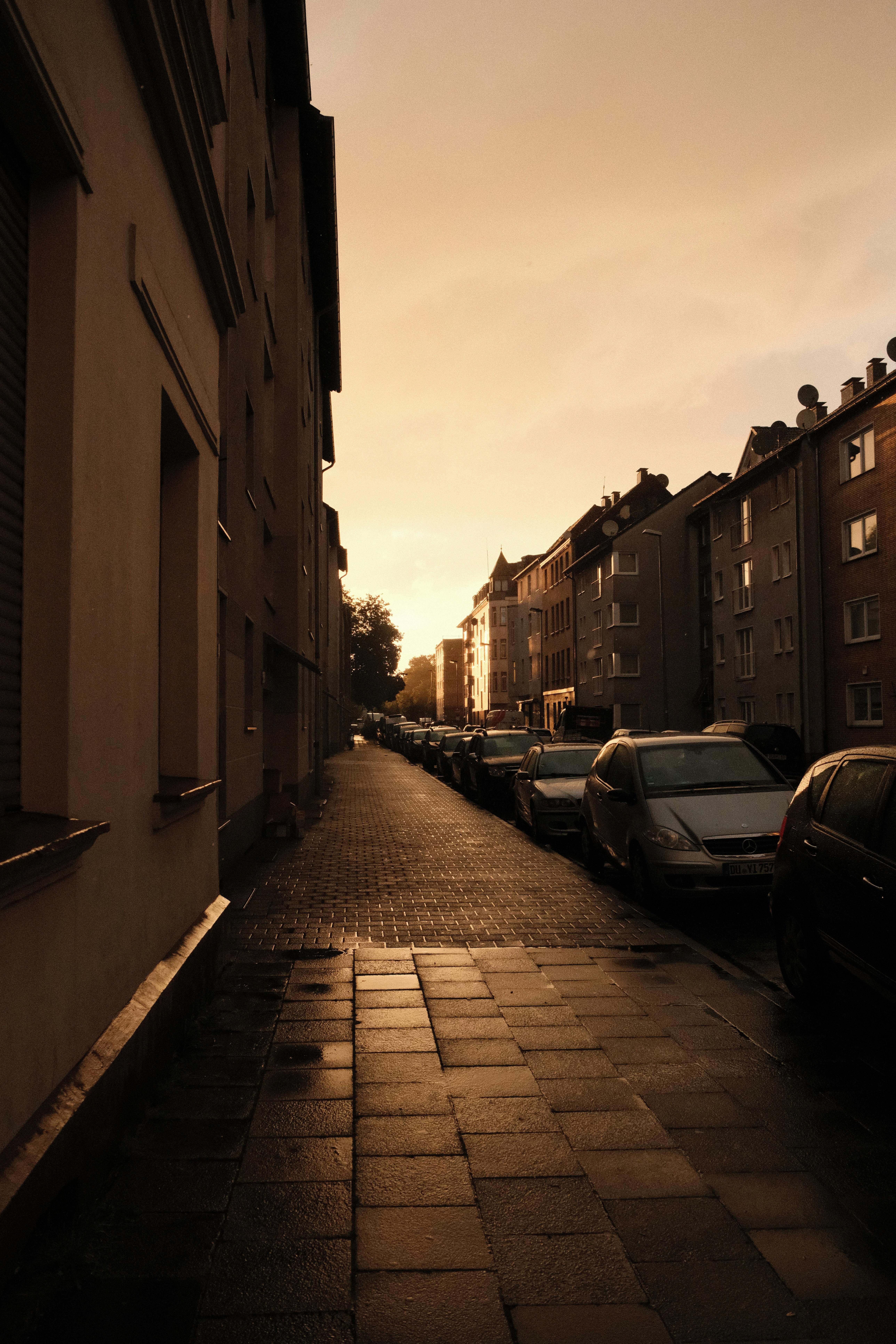 sunset in duisburg s quiet residential street