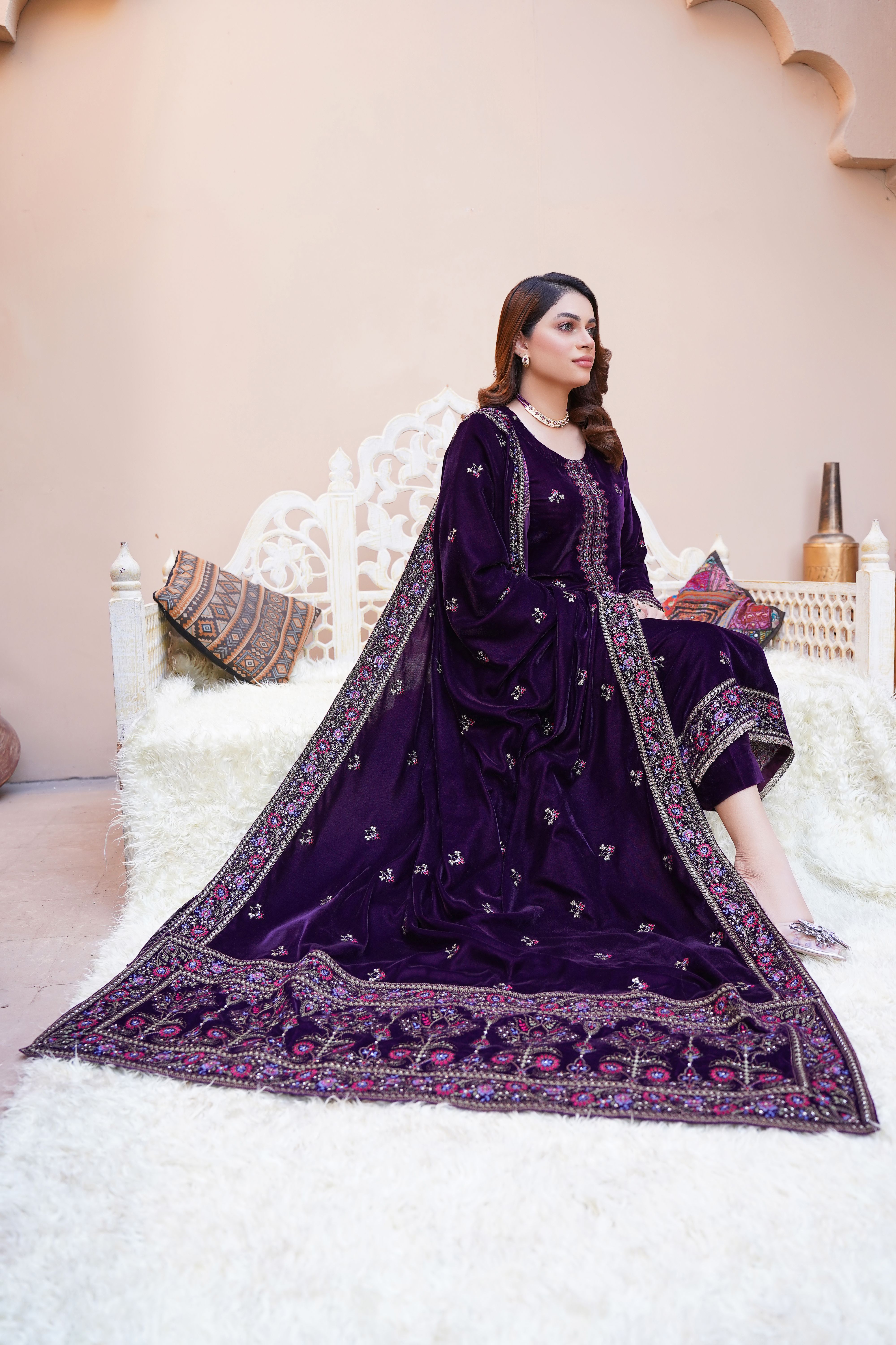 Stylish Luxurious Purple Velvet Dress