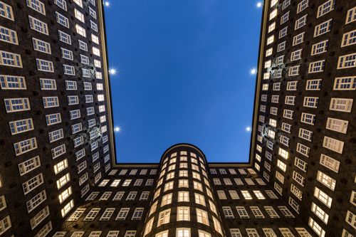 Free Captivating view of Hamburg's Sprinkenhof building from the courtyard, highlighting architectural symmetry. Stock Photo