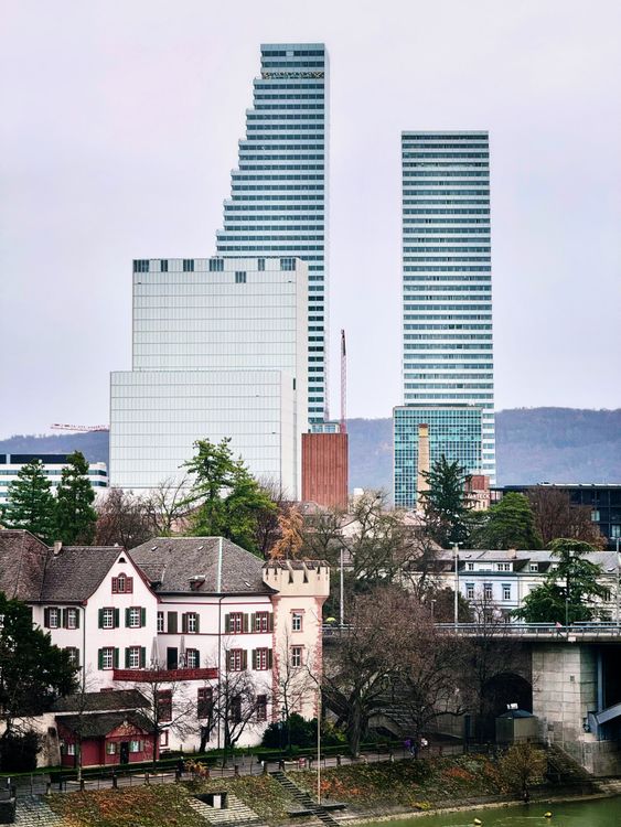 Basel Cityscape with Roche Tower in Switzerland · Free Stock Photo