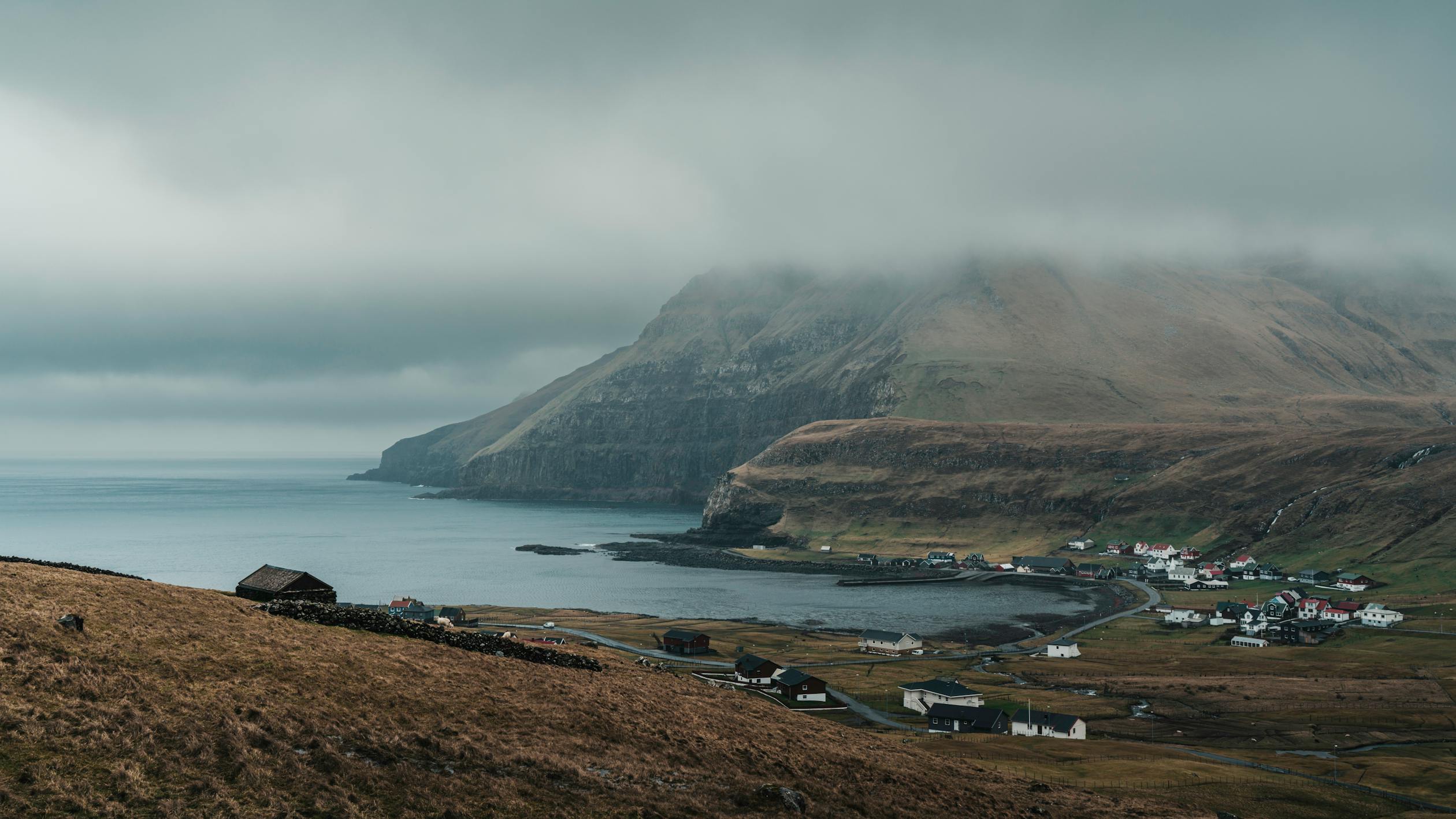 Foggy Coastal Landscape in Faroe Islands