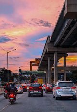 Bengaluru traffic at sunset