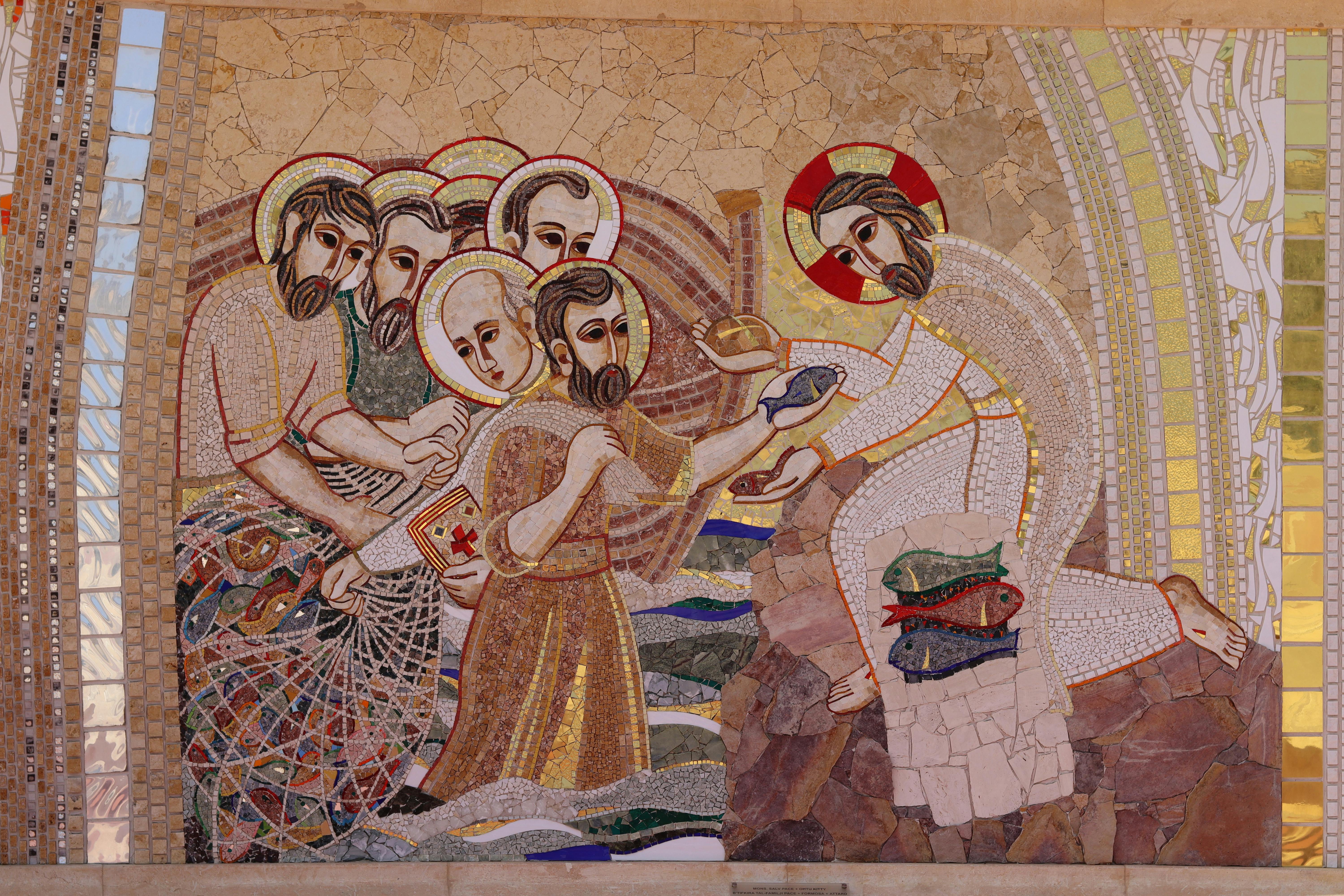 mosaic depicting biblical scene with apostles