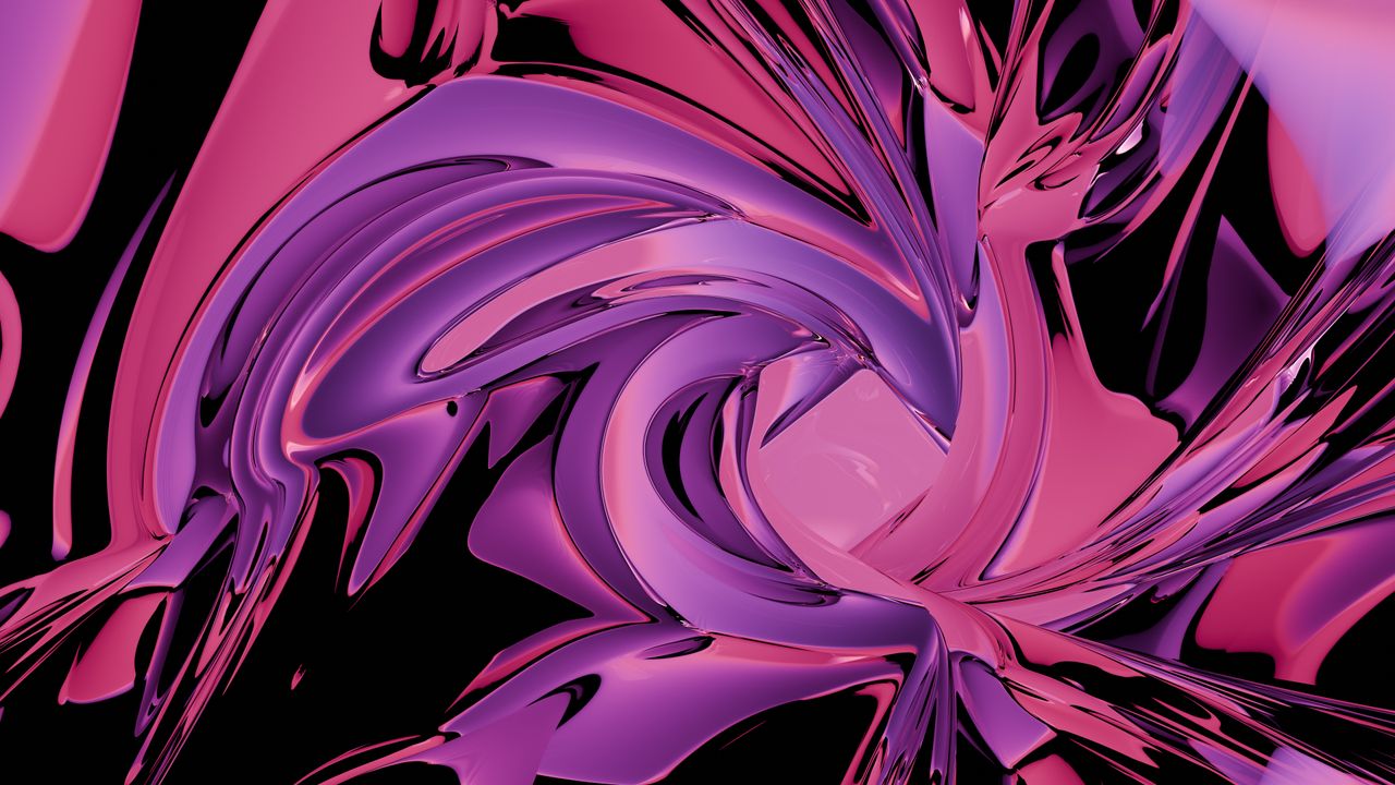 dynamic abstract digital art featuring fluid shapes in vibrant purple