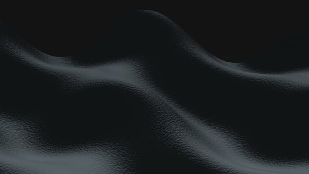 A dark abstract 3D rendering of smooth waves in a textured form.