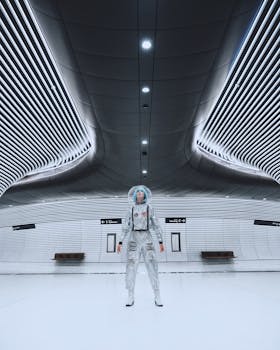 Astronaut themed portrait in a futuristic space-like station in Sydney, Australia.
