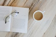 Minimalist Flat Lay with Coffee and Glasses on Book