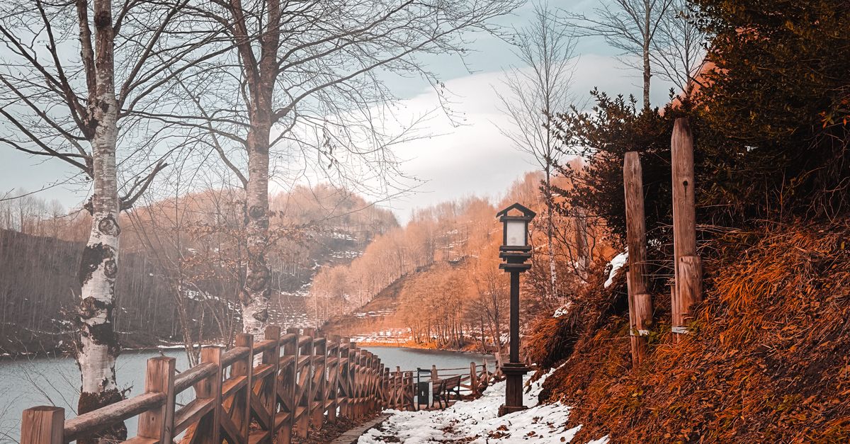 Scenic Fall Pathway With Melting Snow By River Free Stock Photo scenic-fall-pathway-with-melting-snow-by-river-free-stock-photo