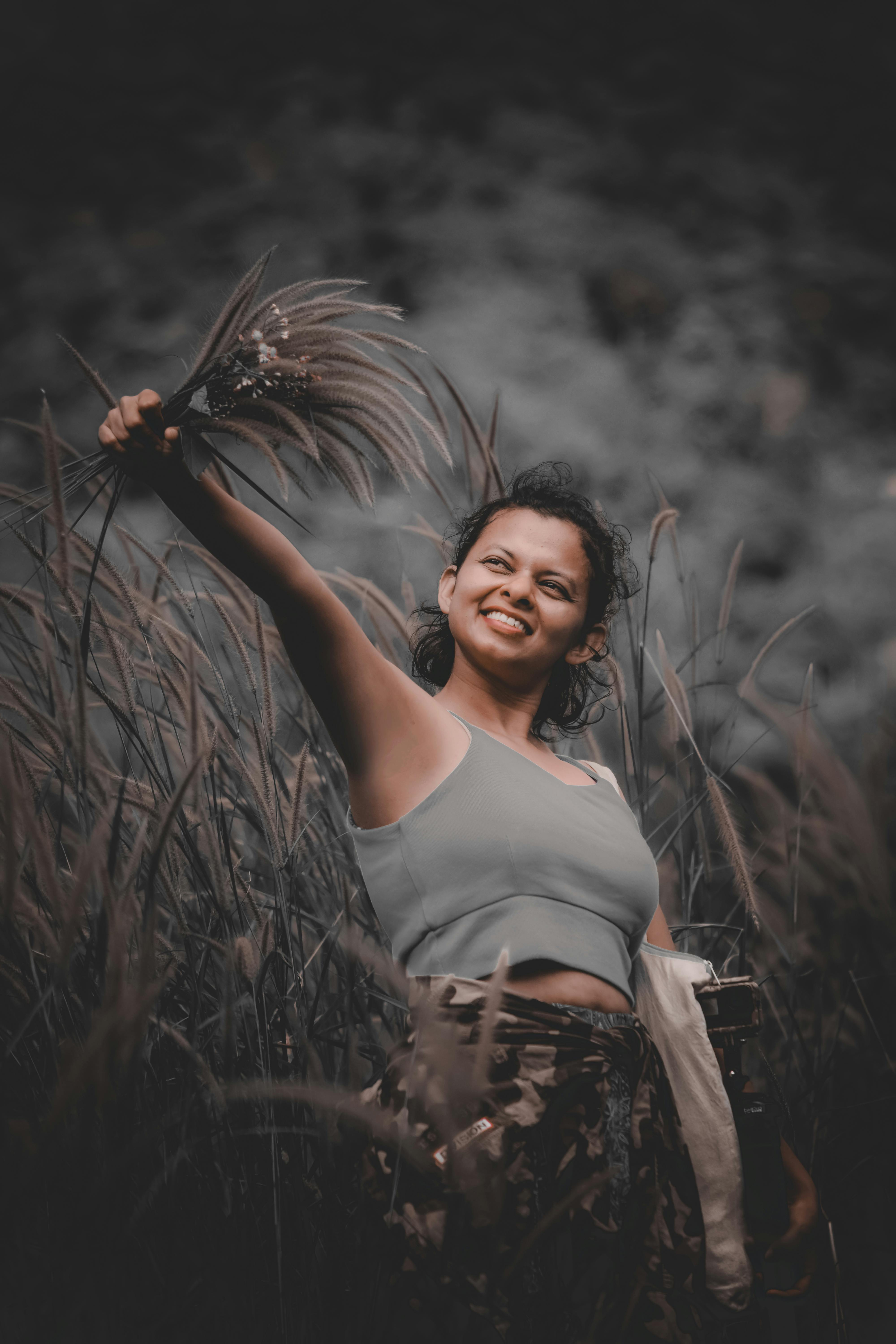 joyful woman in nature uva province sri lanka