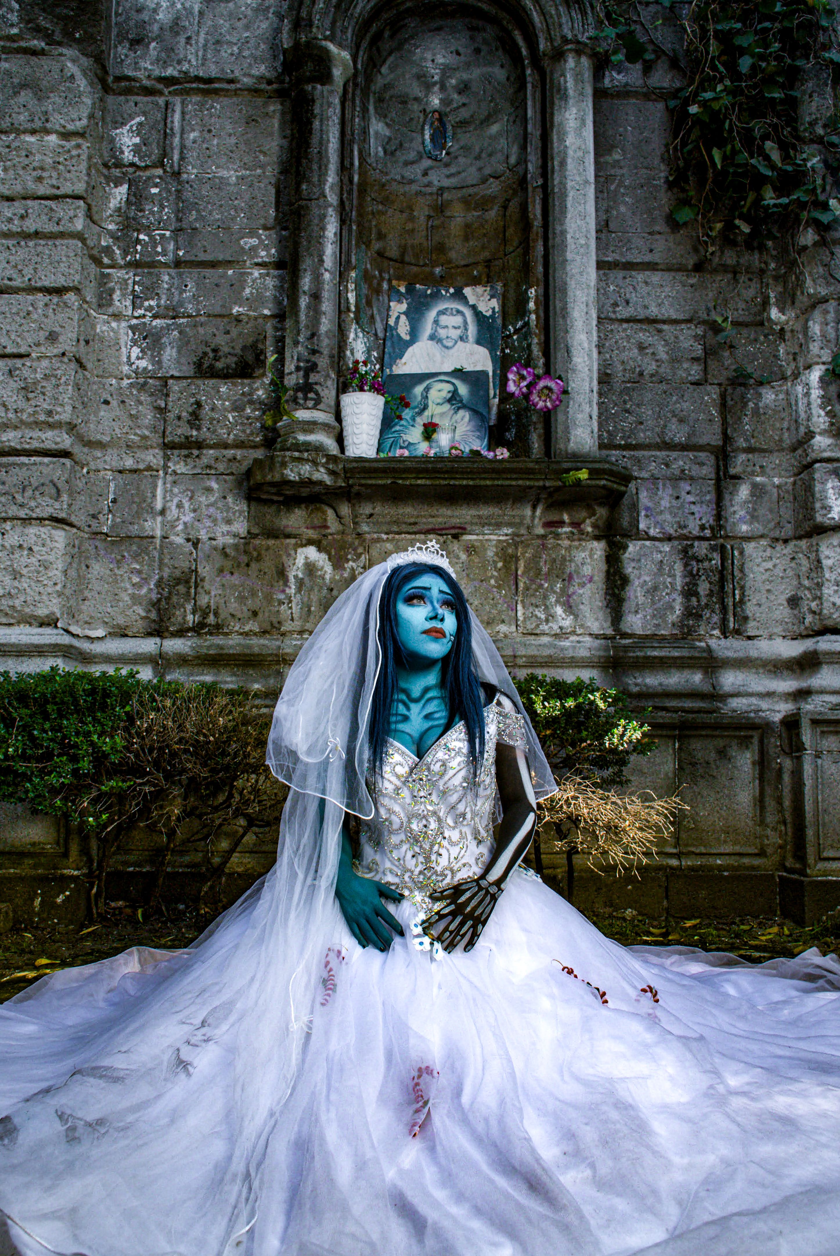 Gothic Blue Bride in Cemetery Setting  Free Stock Photo