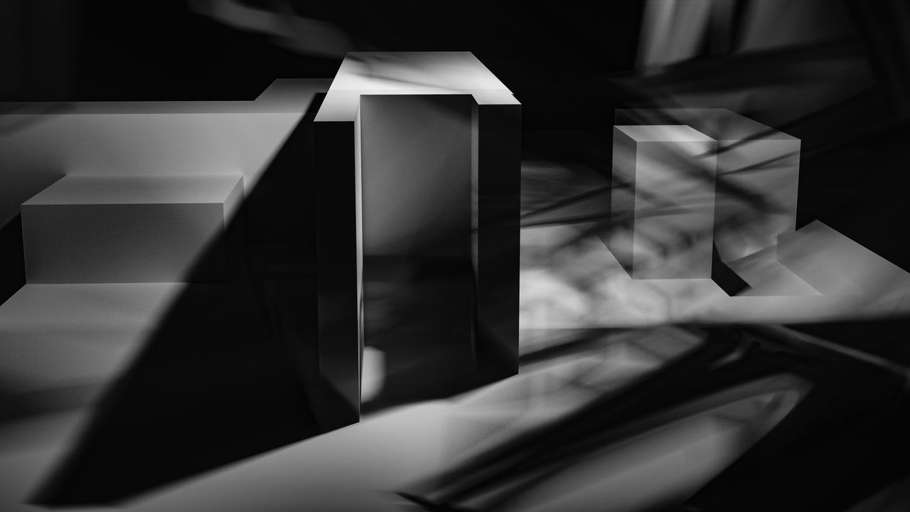 monochrome abstract geometric art with shadows and light play featurin