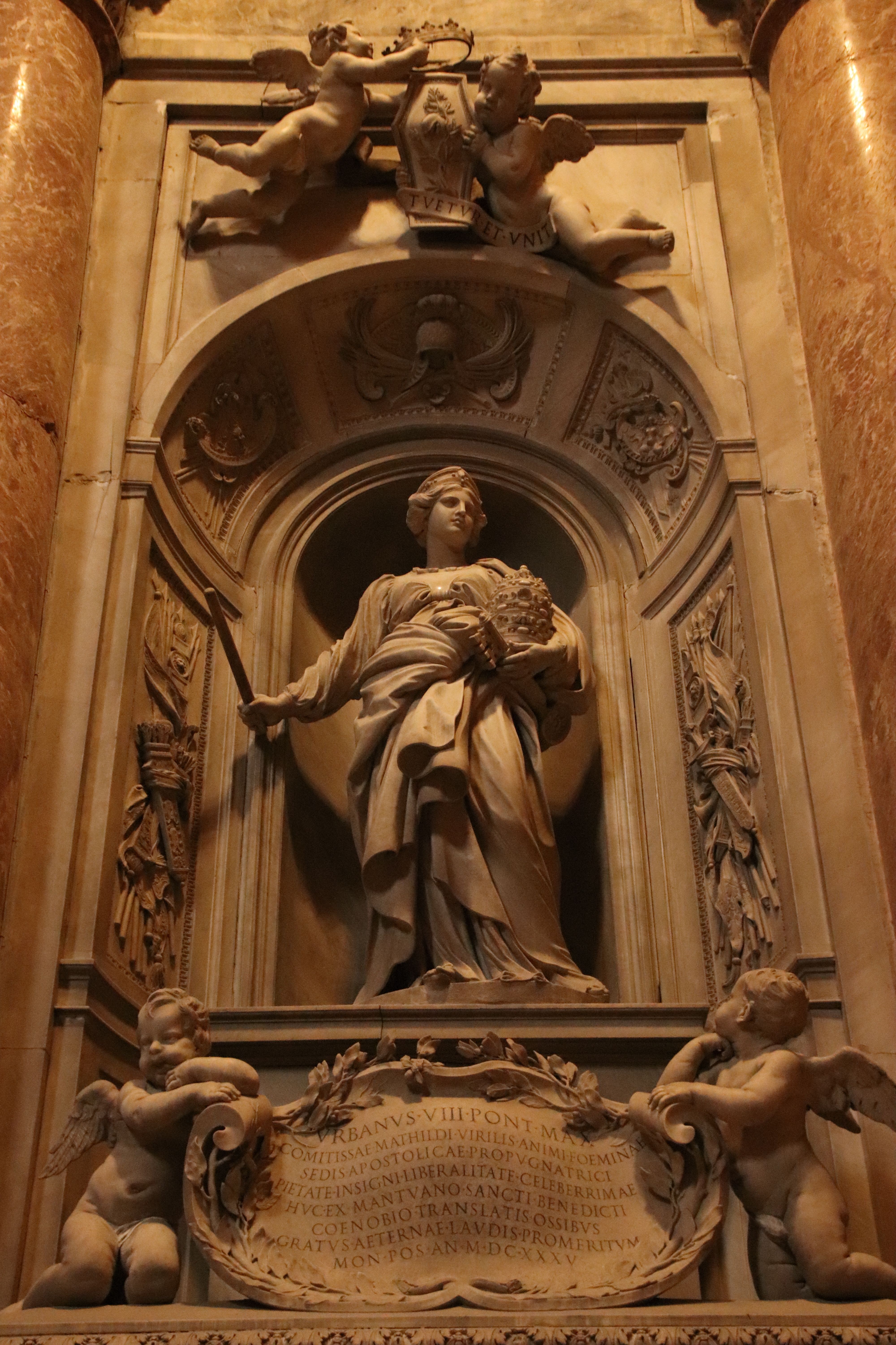 Intricate baroque sculpture inside St. Peter's Basilica, capturing religious artistry.