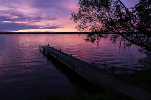 Immagine gratuita di alba, lago, pontile