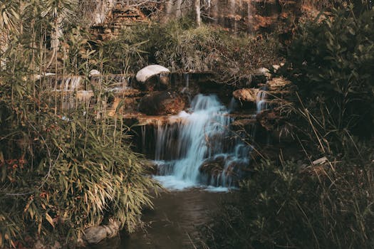 Peaceful waterfall surrounded by verdant foliage in Adana, Türkiye.