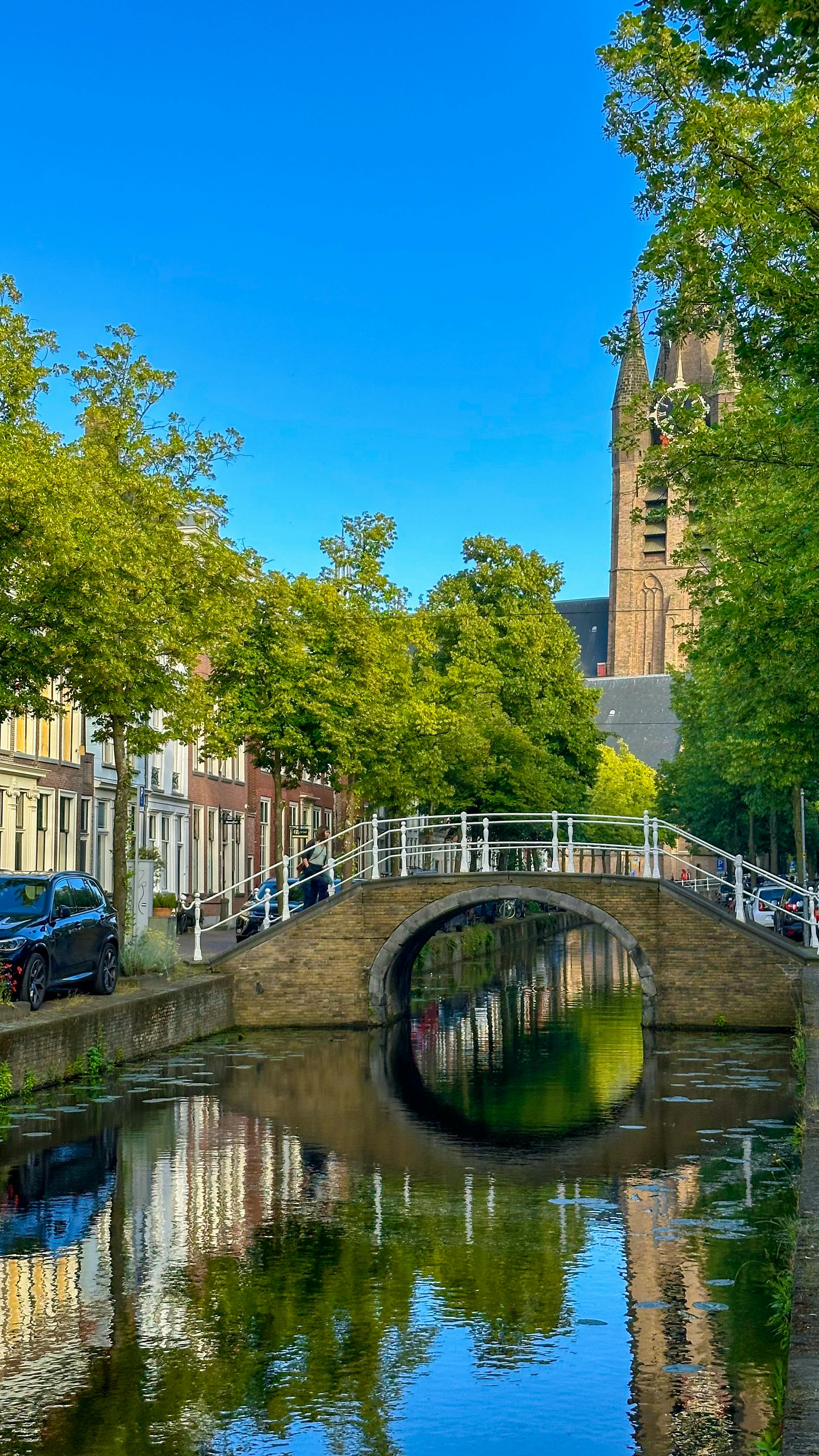 charming canal scene with bridge in delft