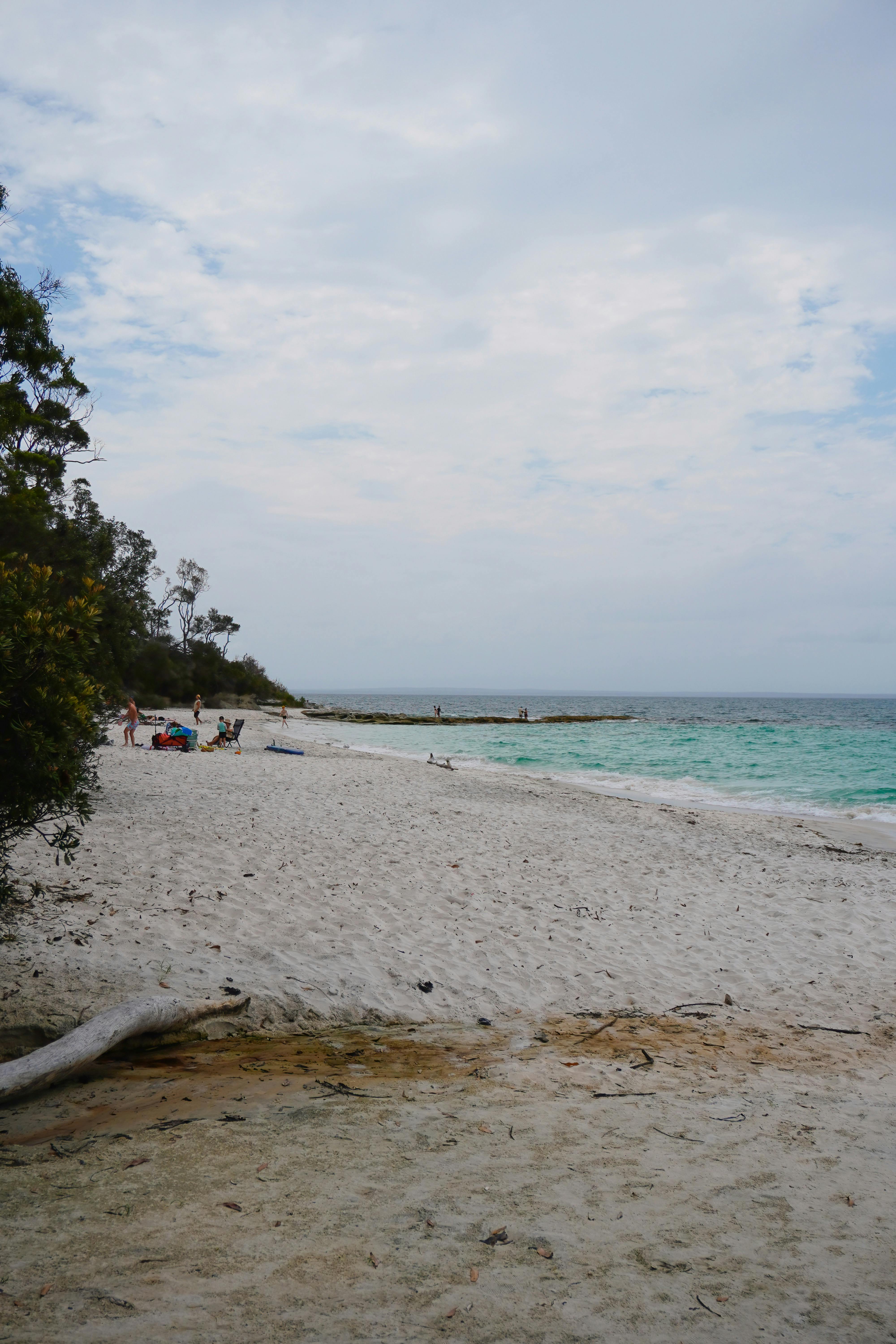 tranquil beach scene with clear blue water