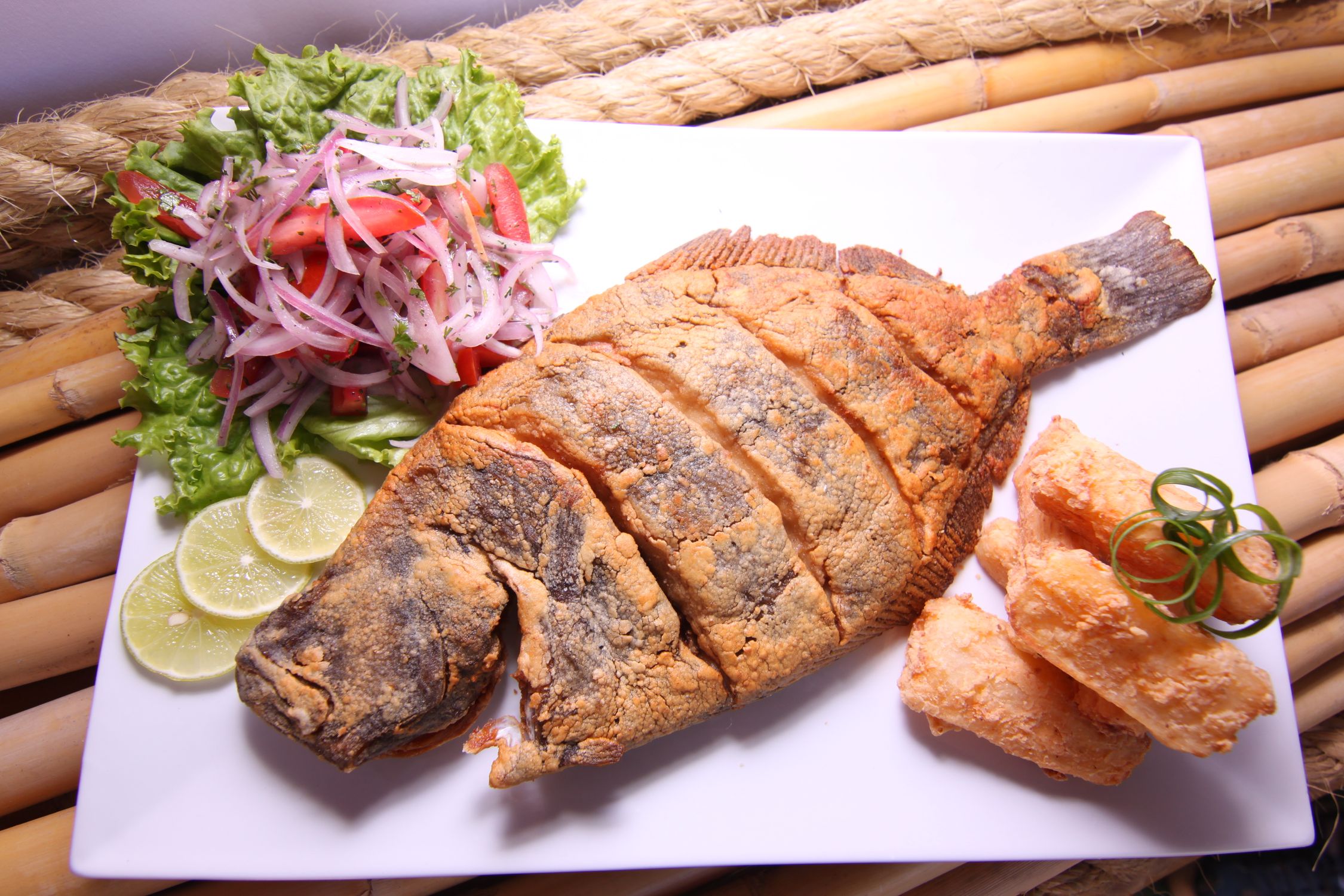 Peruvian Fried Fish with Fresh Salad and Yuca · Free Stock Photo