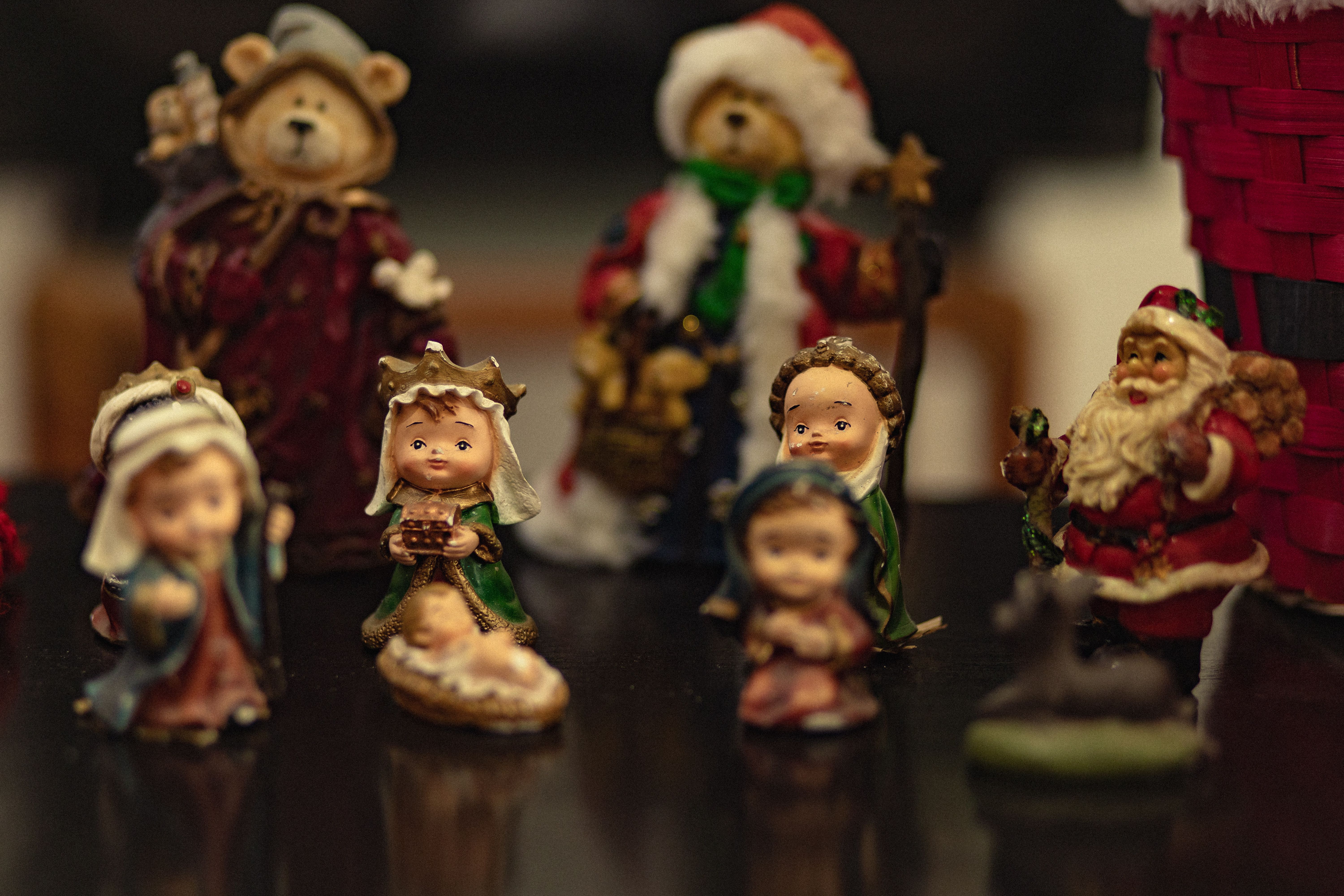 Festive Nativity Scene Figurines with Christmas Theme · Free Stock Photo