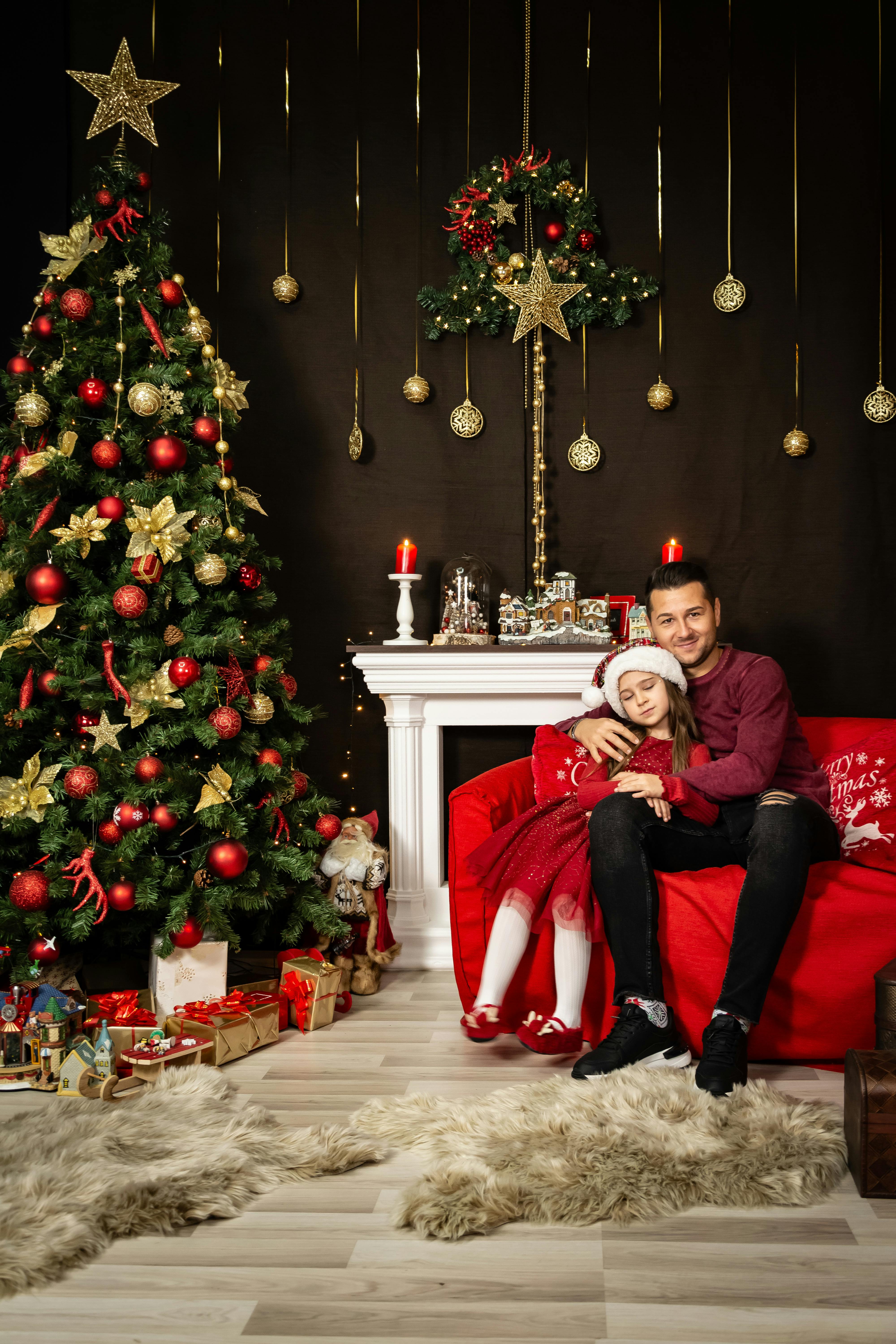 father and daughter celebrating christmas at home