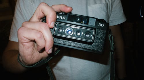 Person Holding Black Nimslo Camera