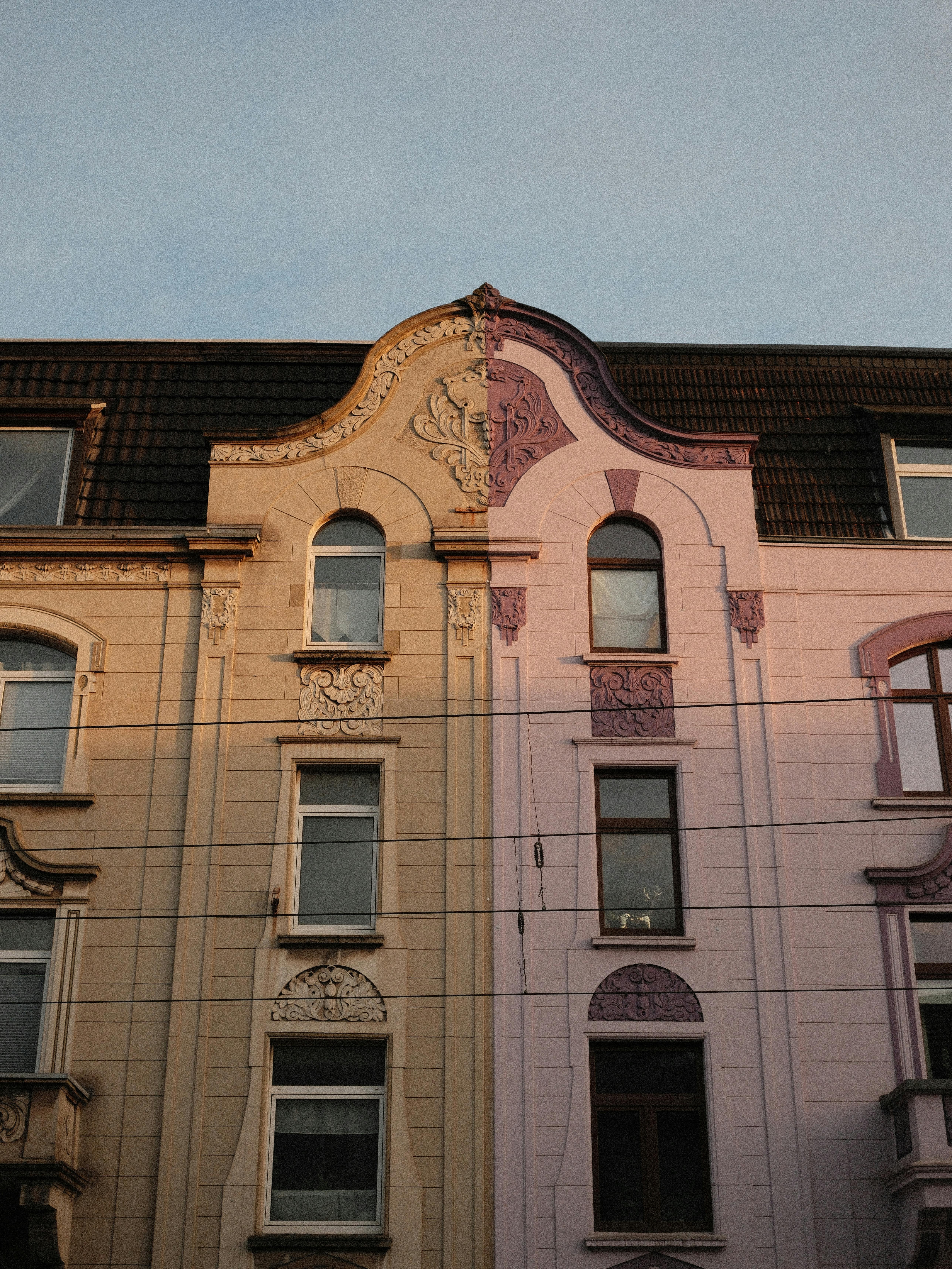 elegant architecture in duisburg at sunset