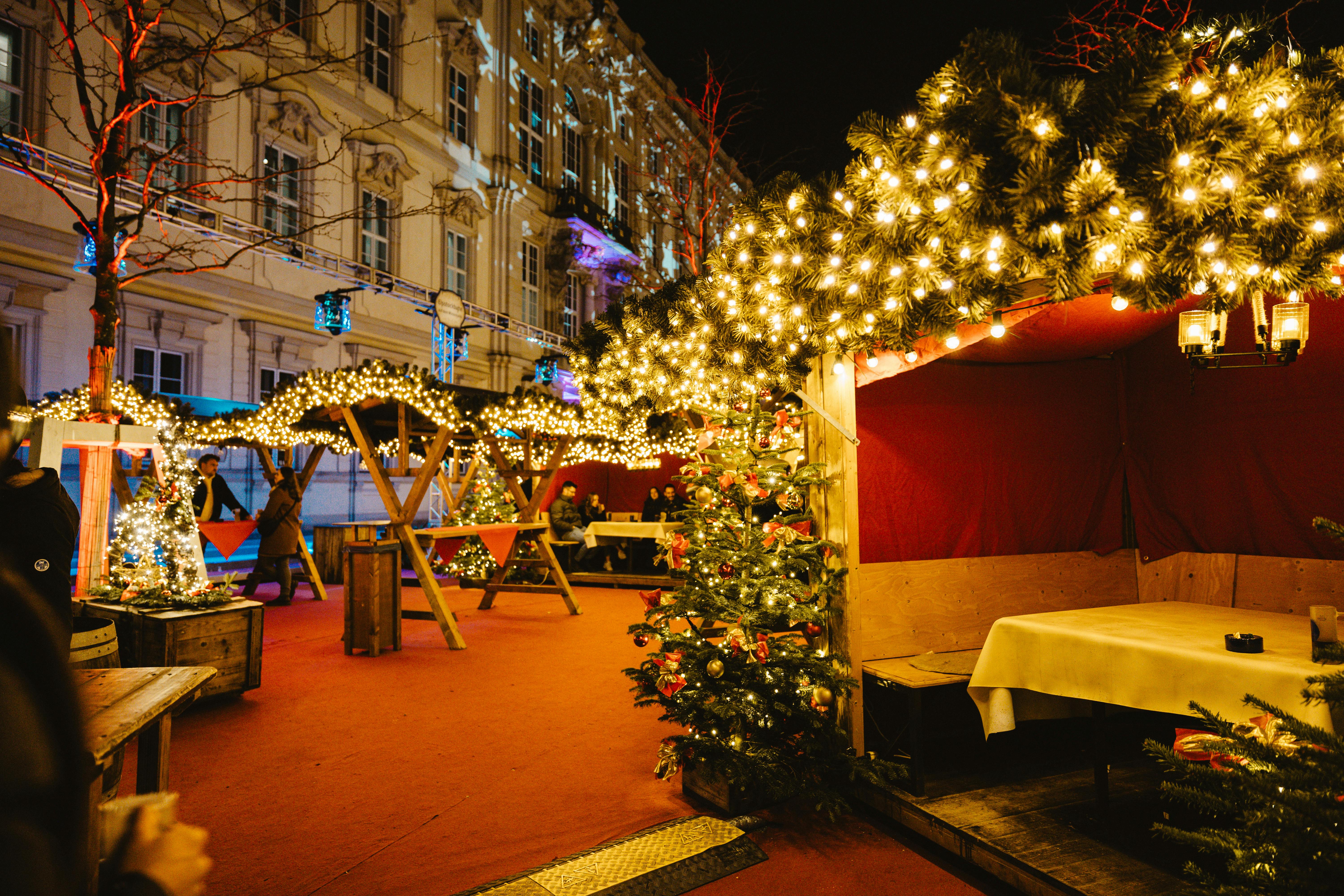 festive berlin christmas market at night