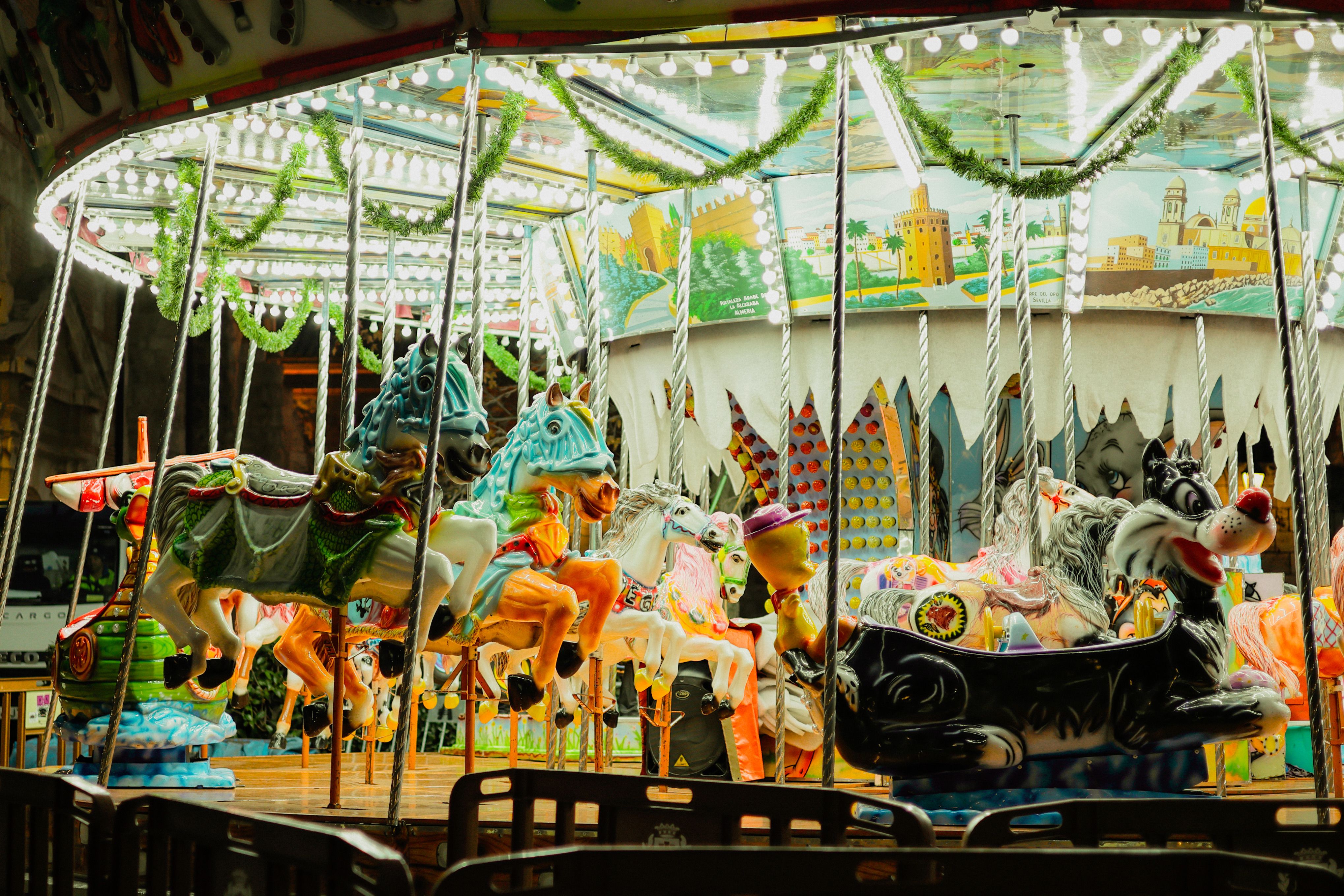 Festive Christmas Carousel at Nighttime · Free Stock Photo