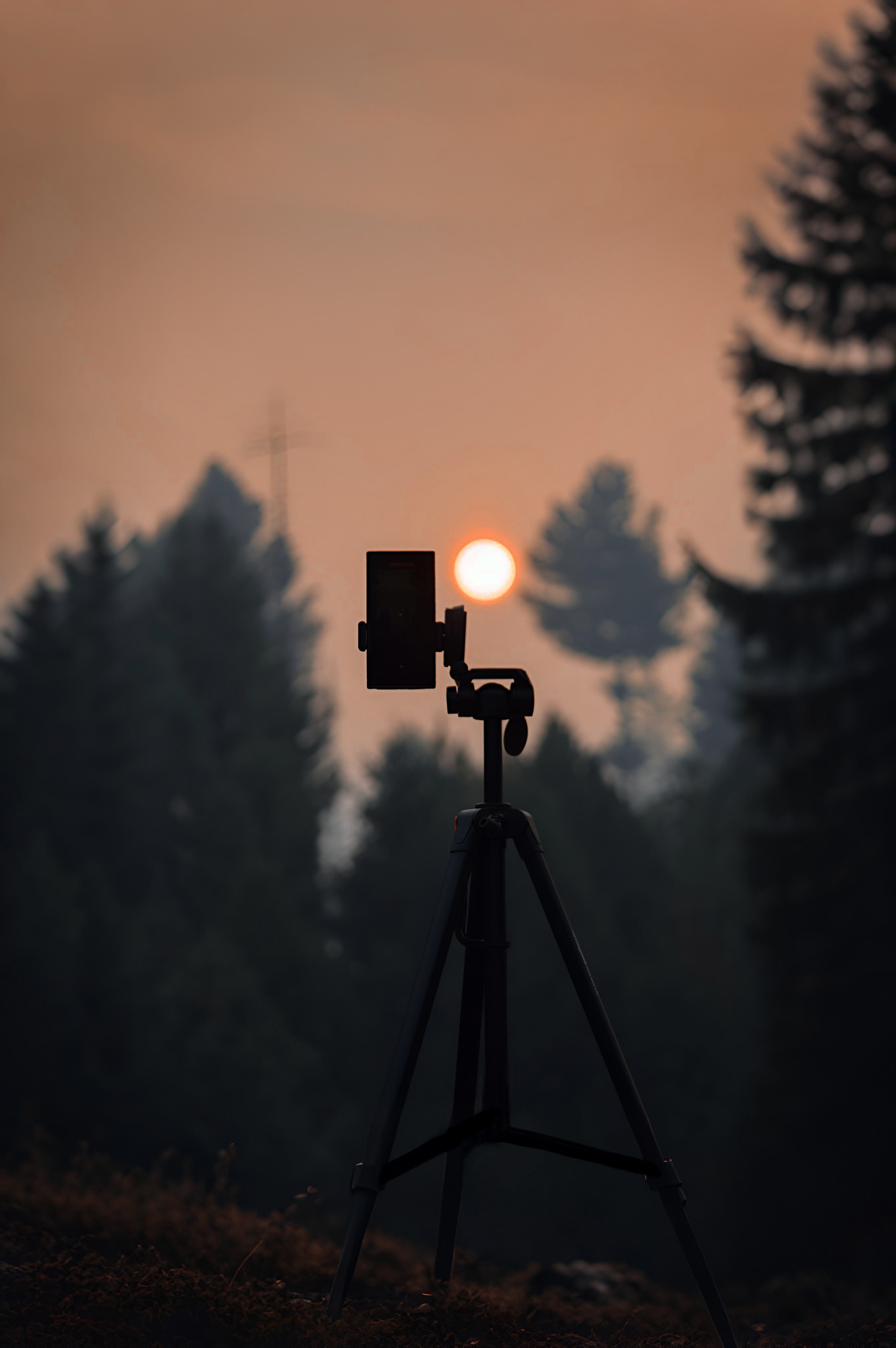 Silhouette of Camera Tripod at Sunset · Free Stock Photo