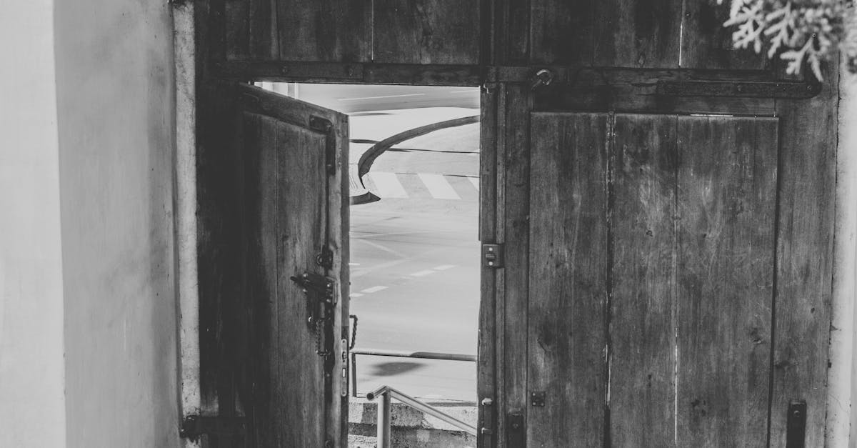 Free stock photo of black and white photo, doorway, huge doorway leading to street
