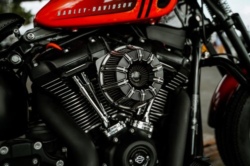 Free Detailed view of a Harley-Davidson motorcycle engine showcasing its intricate design. Stock Photo