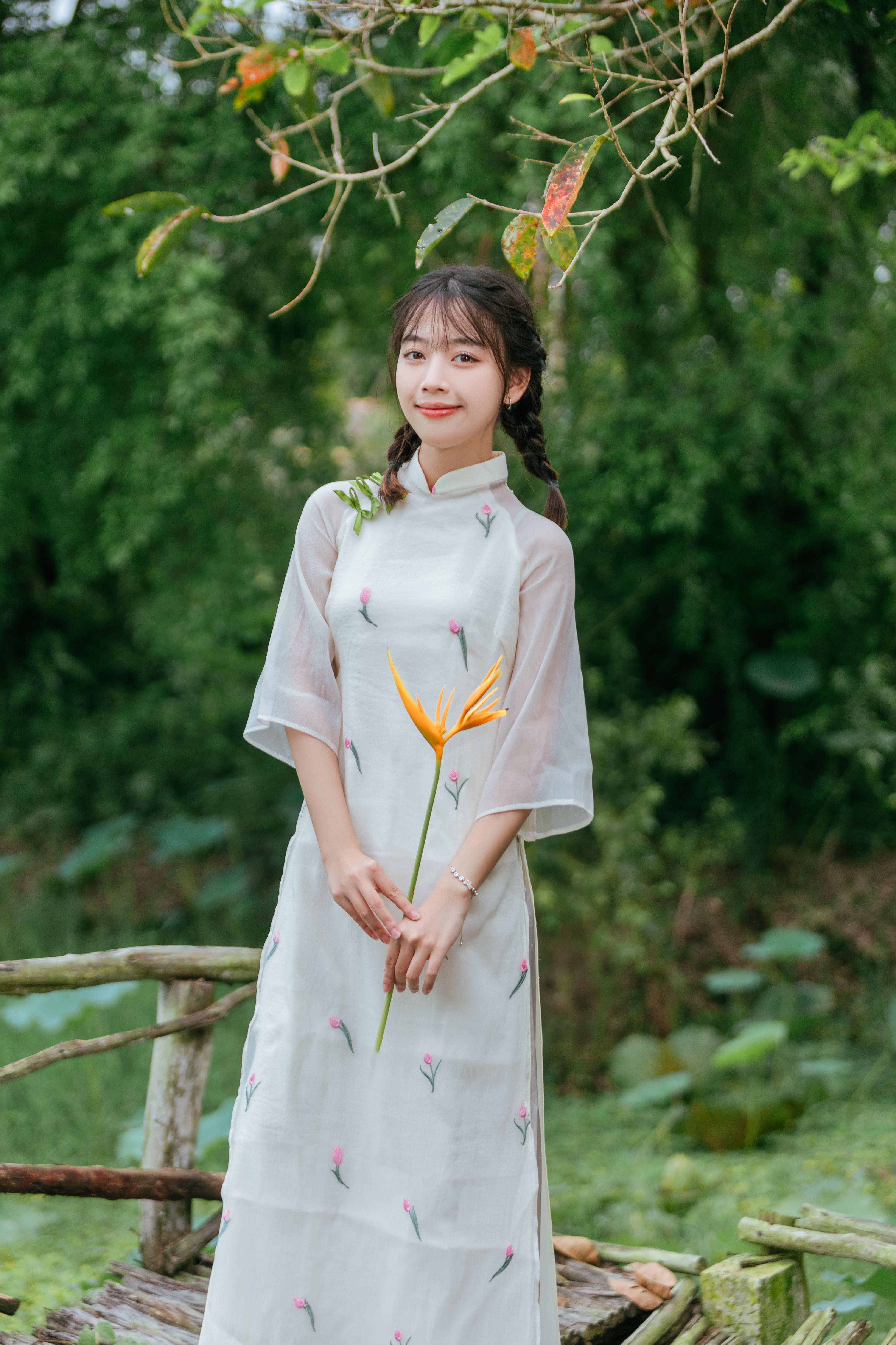 Young Woman in Traditional Dress Holding Flower · Free Stock Photo