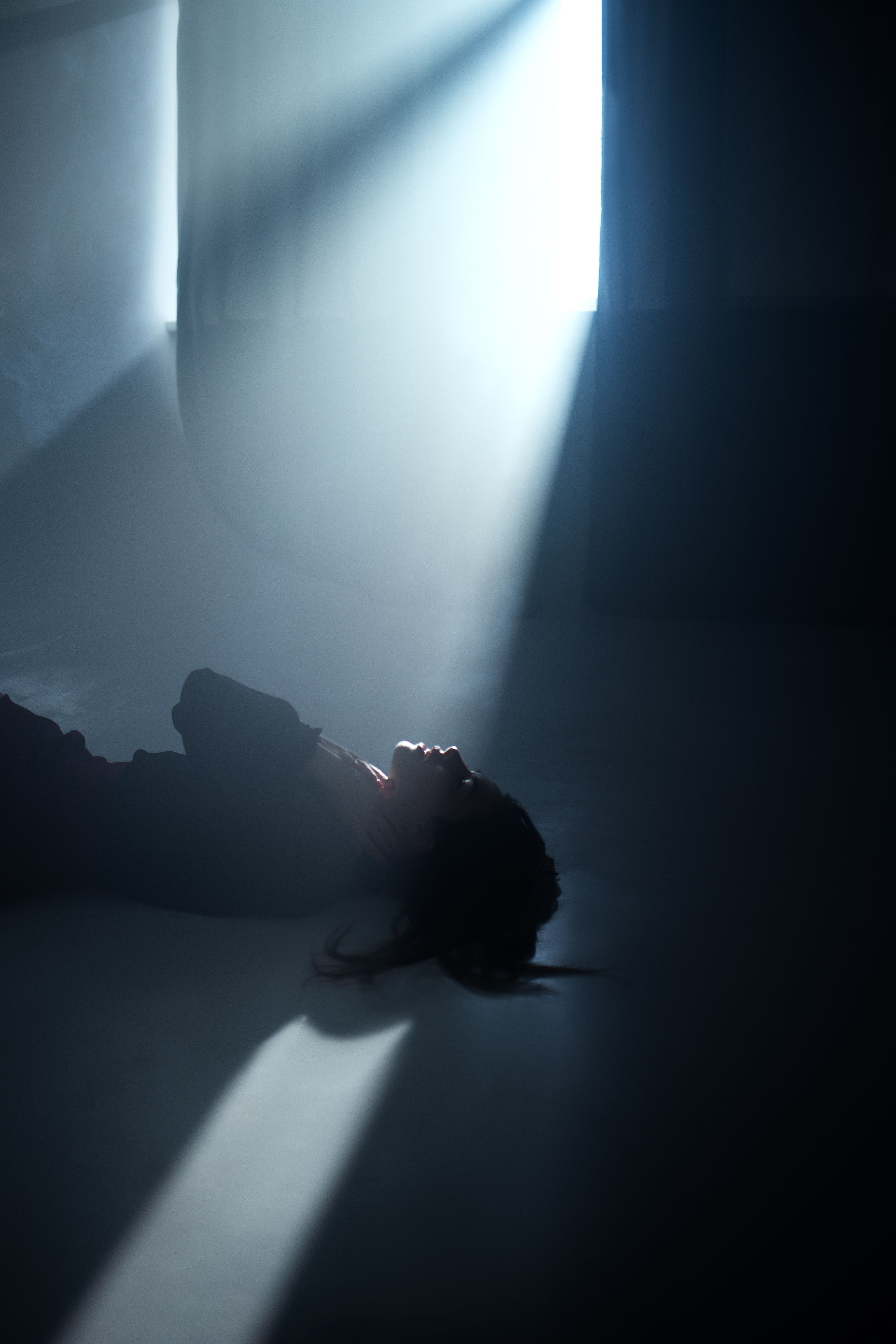 Dramatic Silhouette in Blue Light Studio Setting · Free Stock Photo