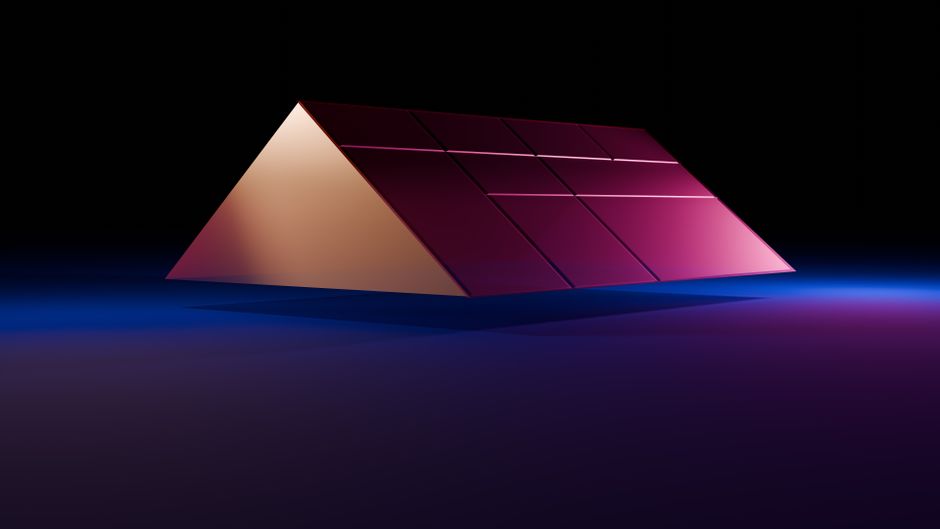 Vibrant 3D rendering of a pyramid with neon lighting. Perfect for digital art and abstract themes.