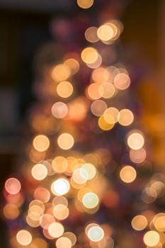 Festive bokeh lights creating a warm Christmas tree ambiance.