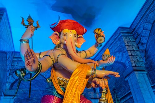 Free Colorful statue of Lord Ganesha in Mumbai celebrating the Ganesh Chaturthi festival. Stock Photo