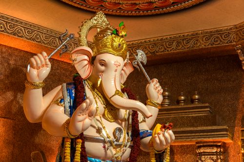 Free Colorful statue of Lord Ganesha during Ganesh Chaturthi festival in Mumbai, India. Stock Photo