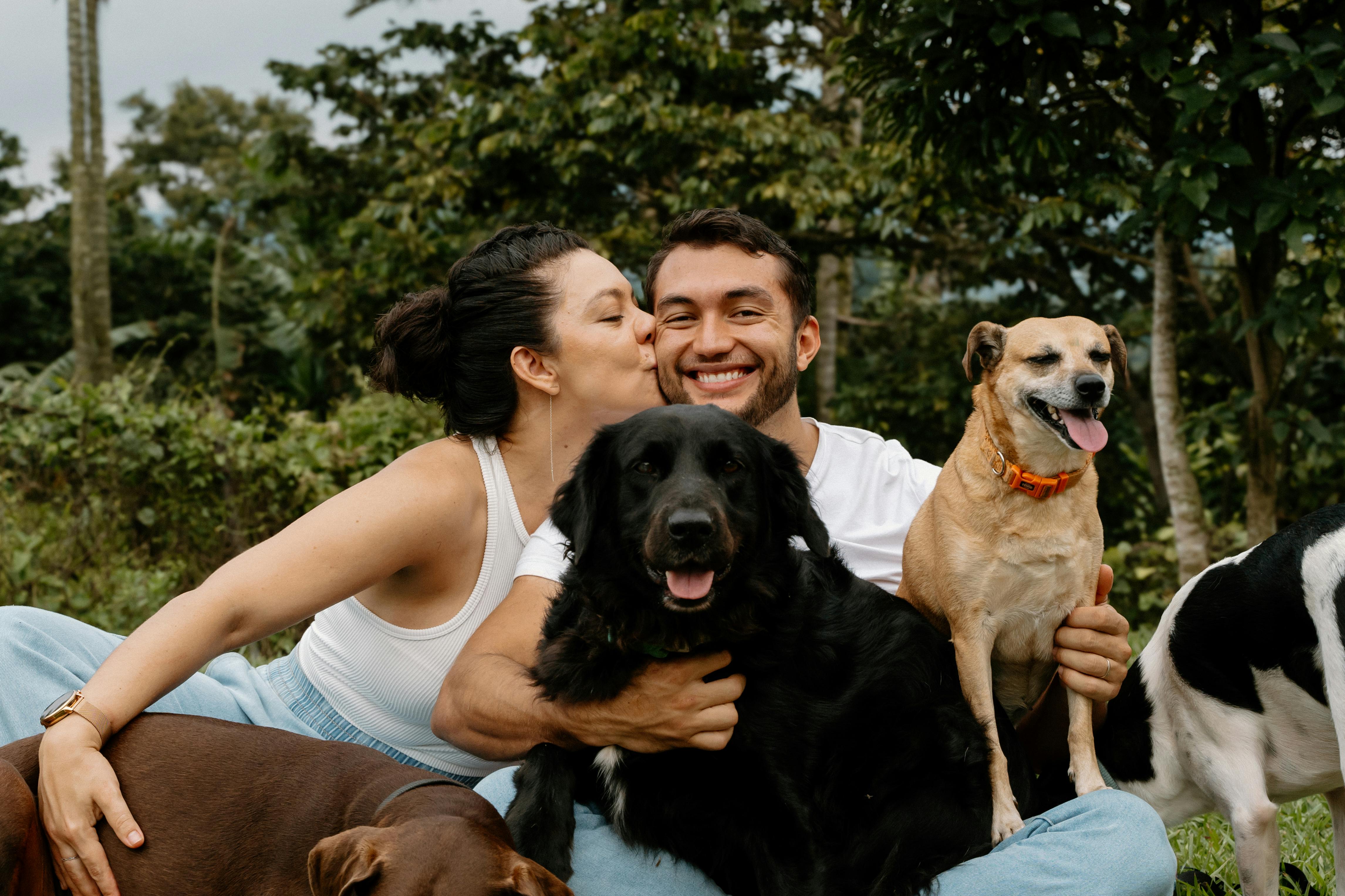 couple enjoying time with dogs in costa rica