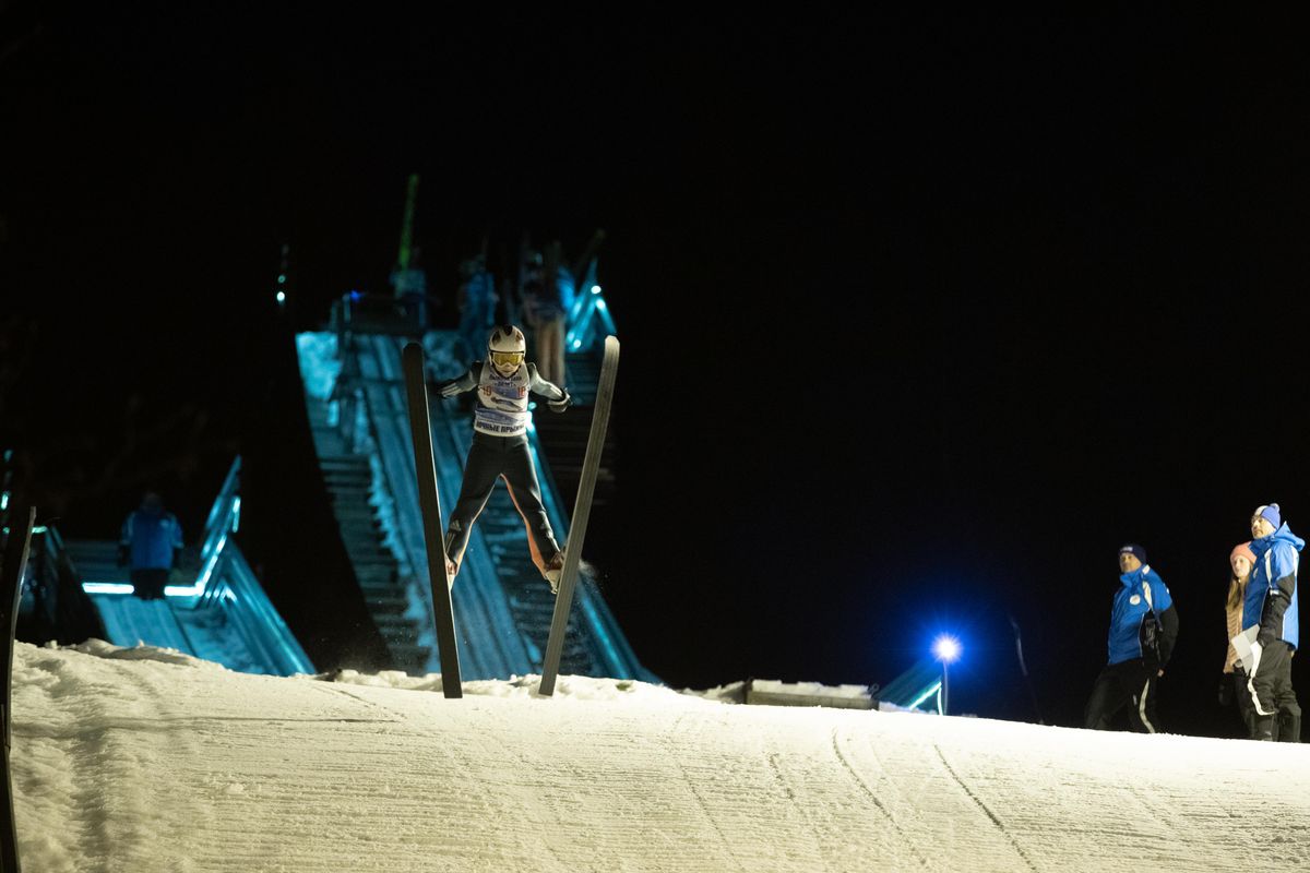 Freestyle aerials training under lights