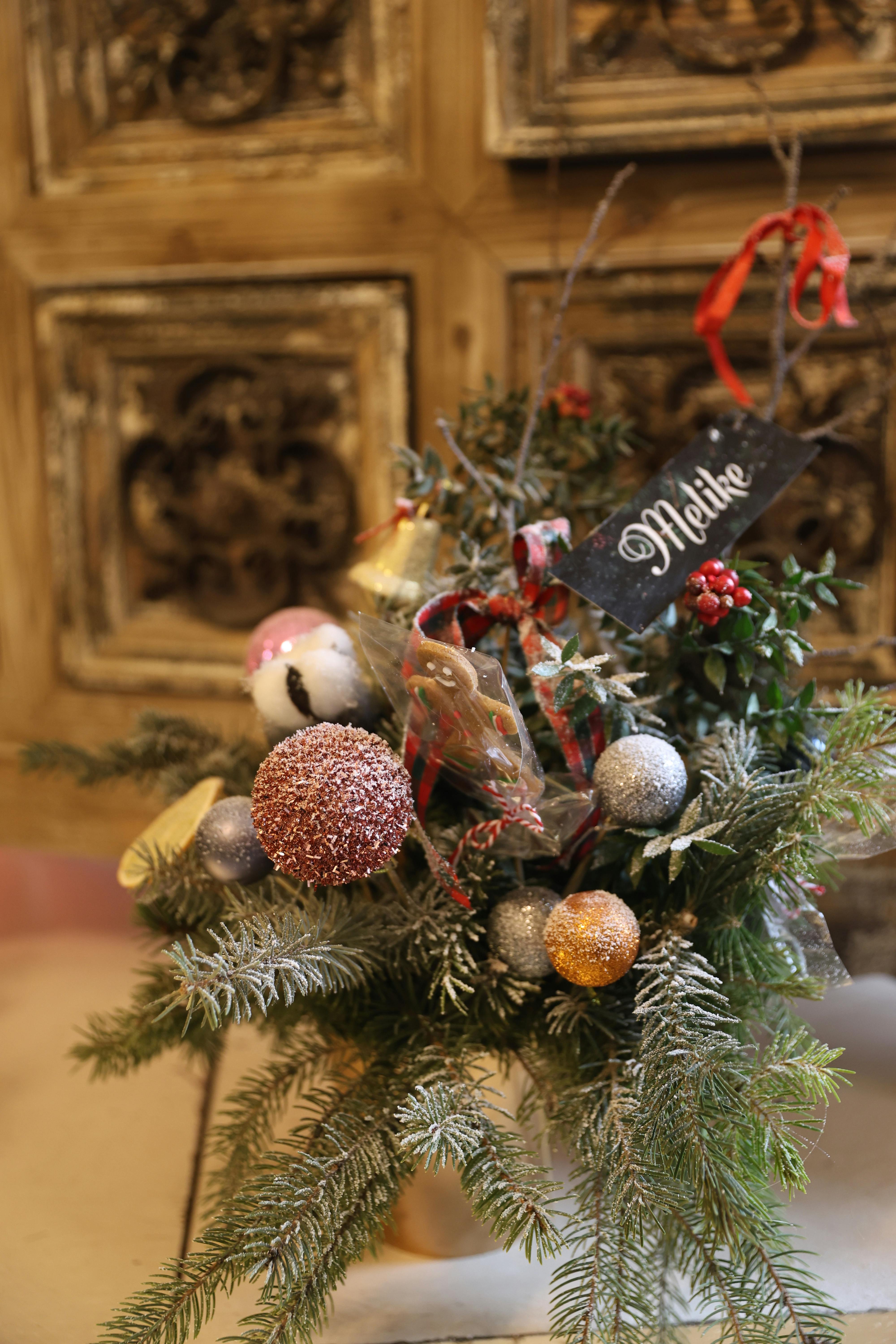 festive christmas arrangement with decorations