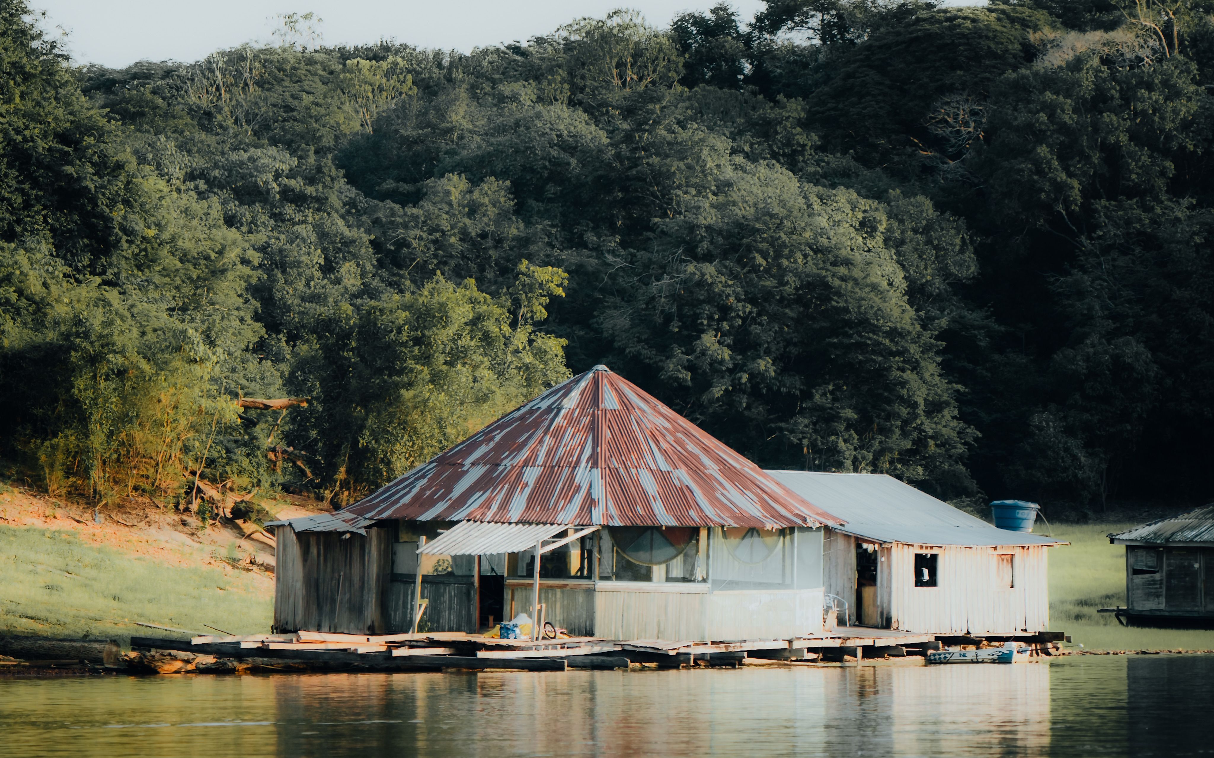Rustic Riverside Cabin in Serene Forest · Free Stock Photo