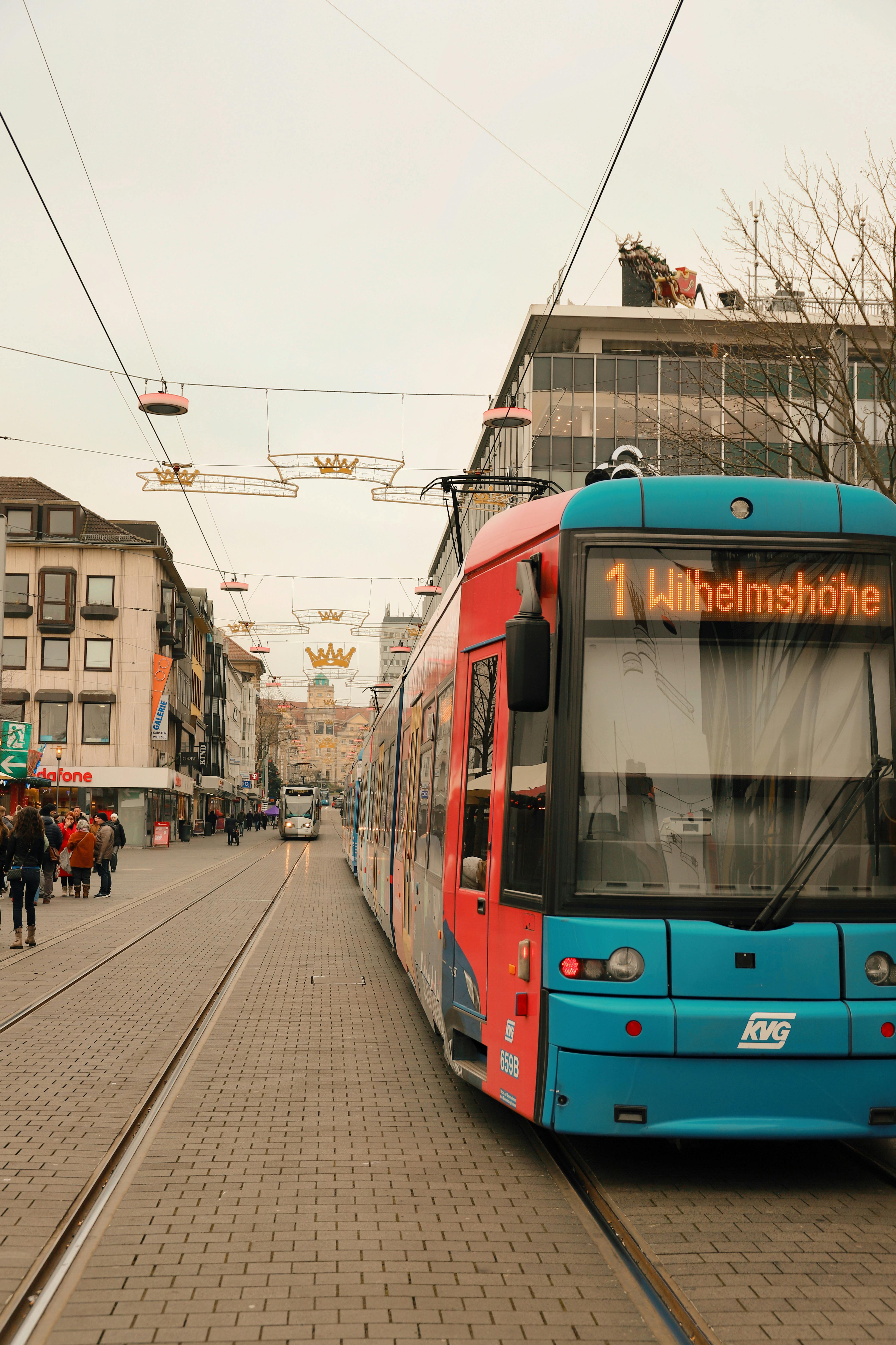 festive tram in kassel s downtown during winter