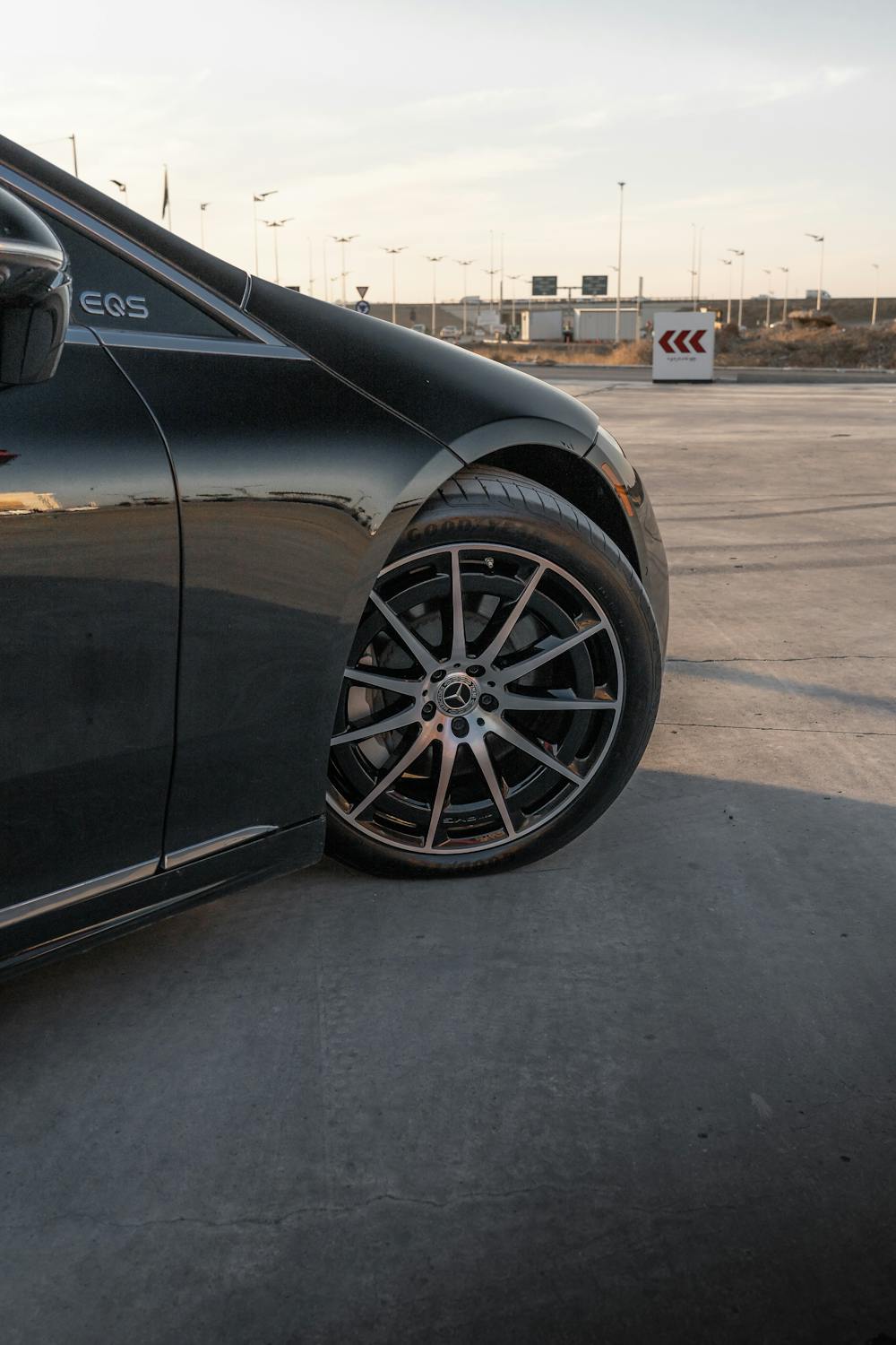 Mercedes EQS Electric Car Wheel Detail at Sunset · Free Stock Photo