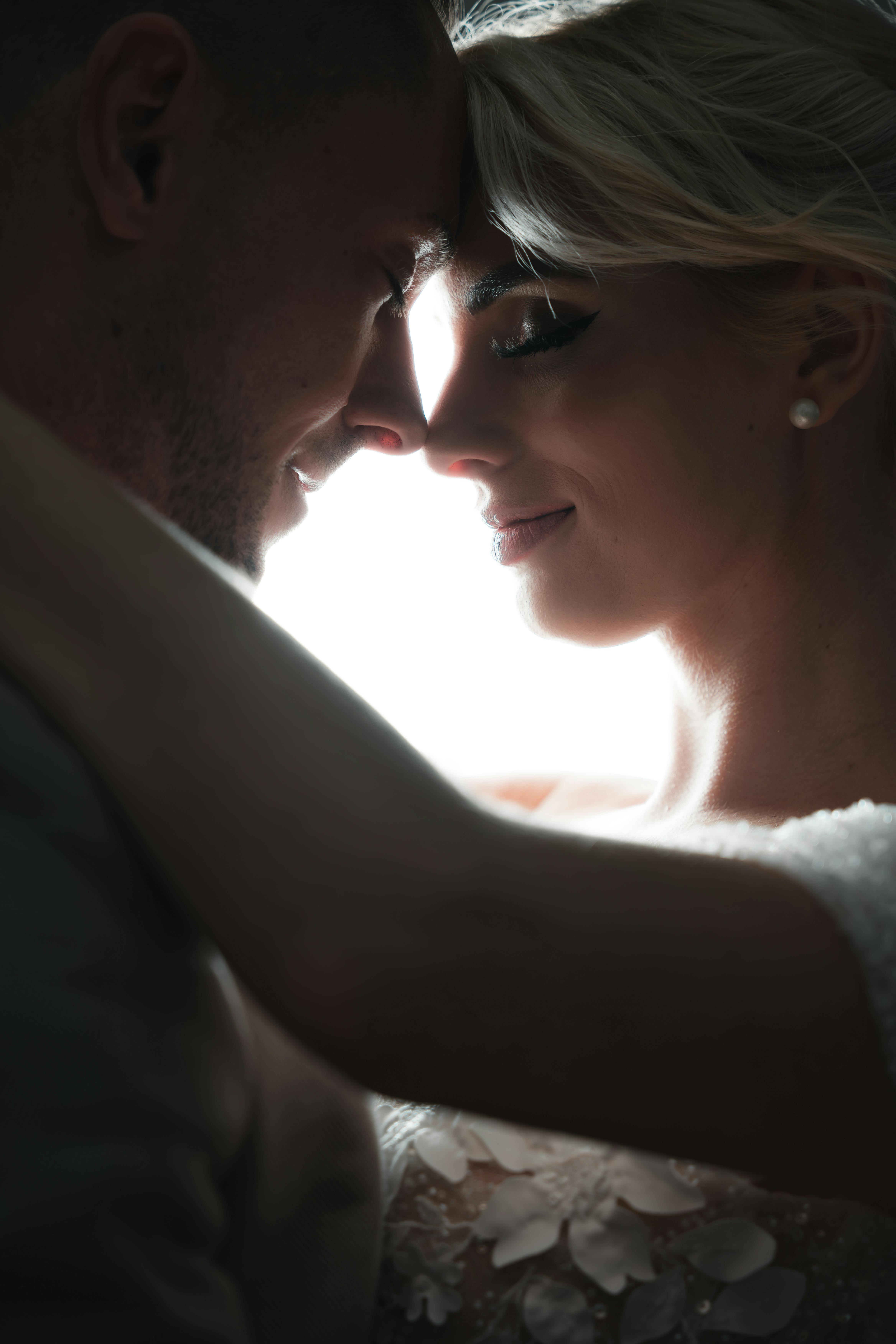 romantic wedding portrait of a loving couple