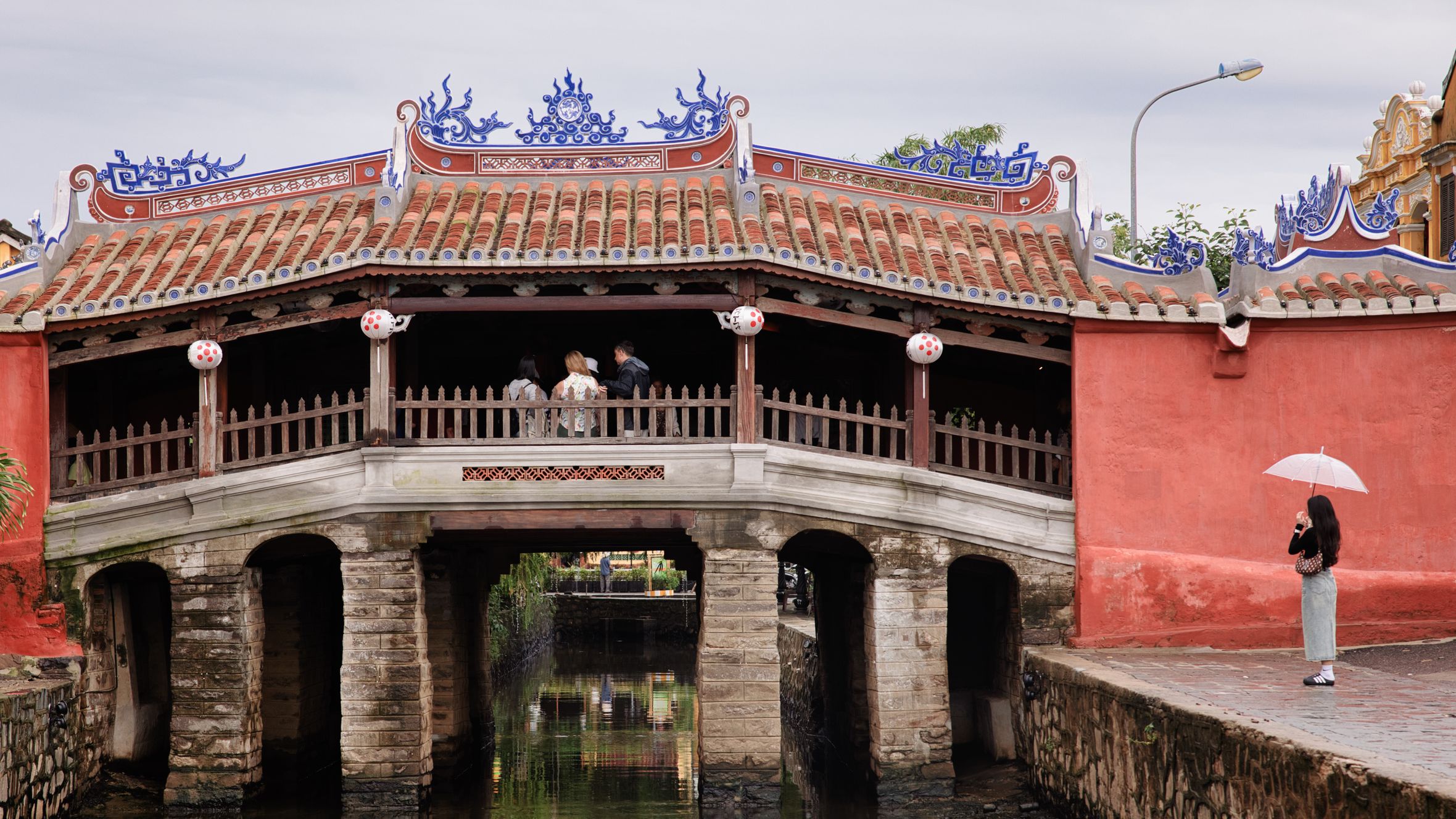 Charming view of the iconic Japanese Covered Bridge in Hoi An, Vietnam.
