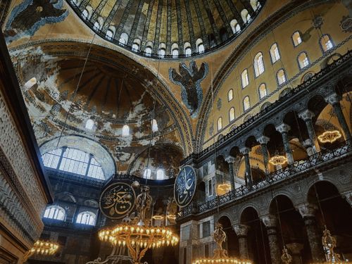 Free Stunning interior of Hagia Sophia showcasing intricate domes and historical architecture. Stock Photo