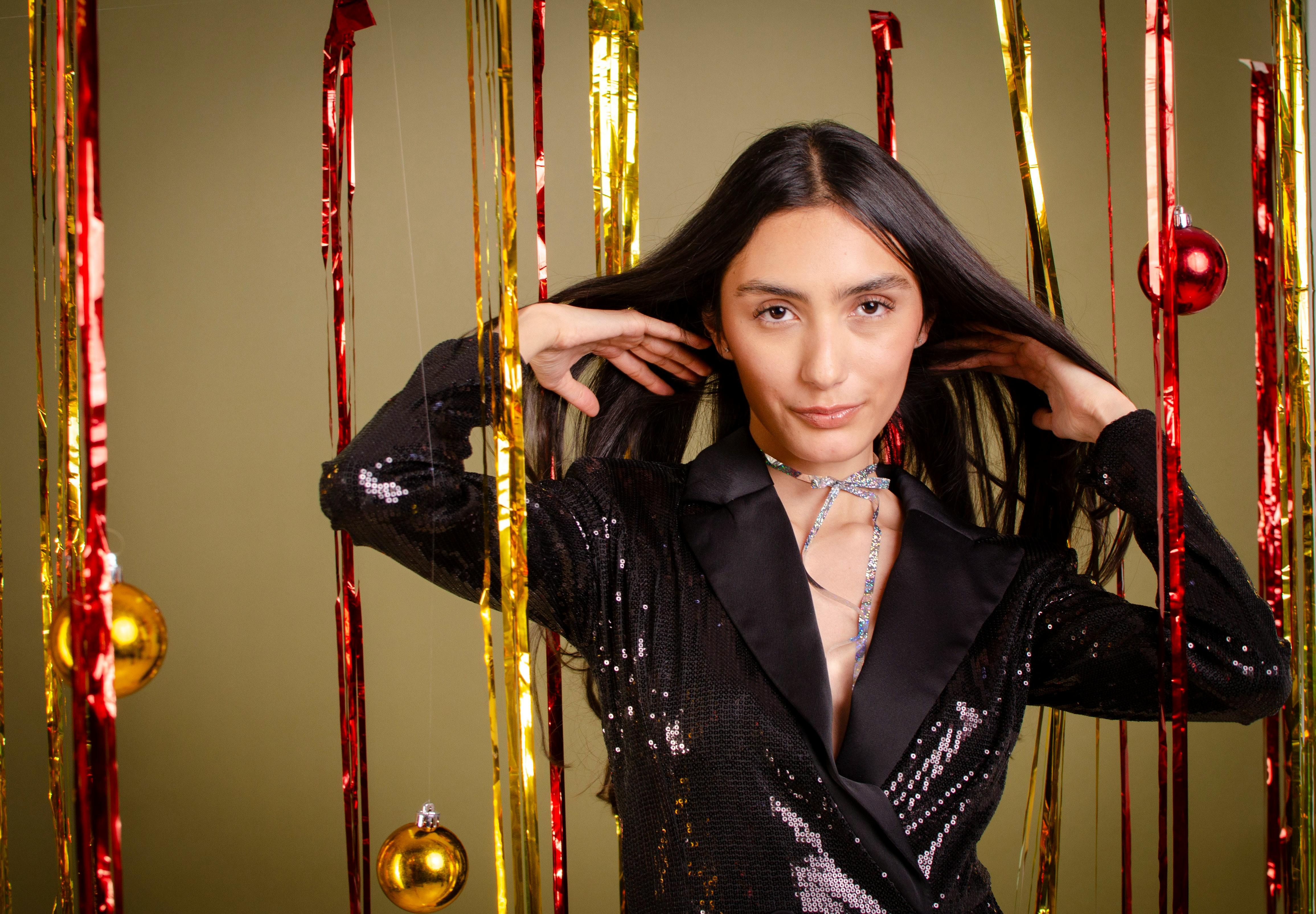 festive portrait with glittering background