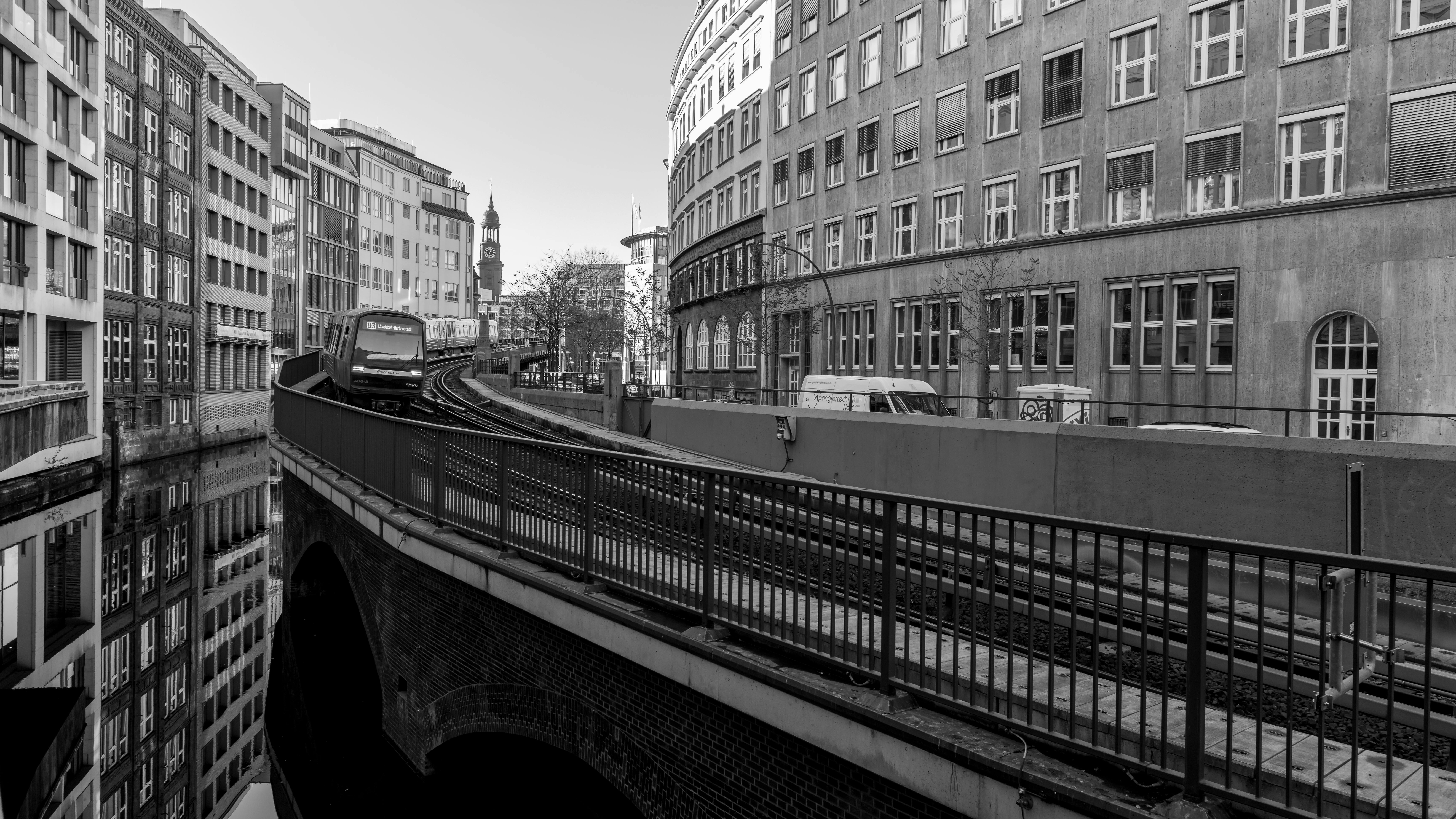 urban train passing through historic hamburg