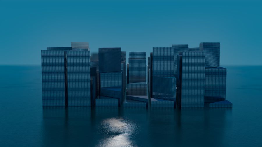 Stylised 3D rendered city rising out of water — photo by Steve A Johnson on Pexels