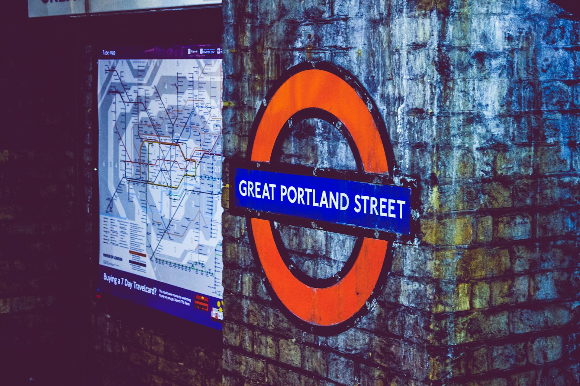 Great Portland Street Signage on Gray Wall